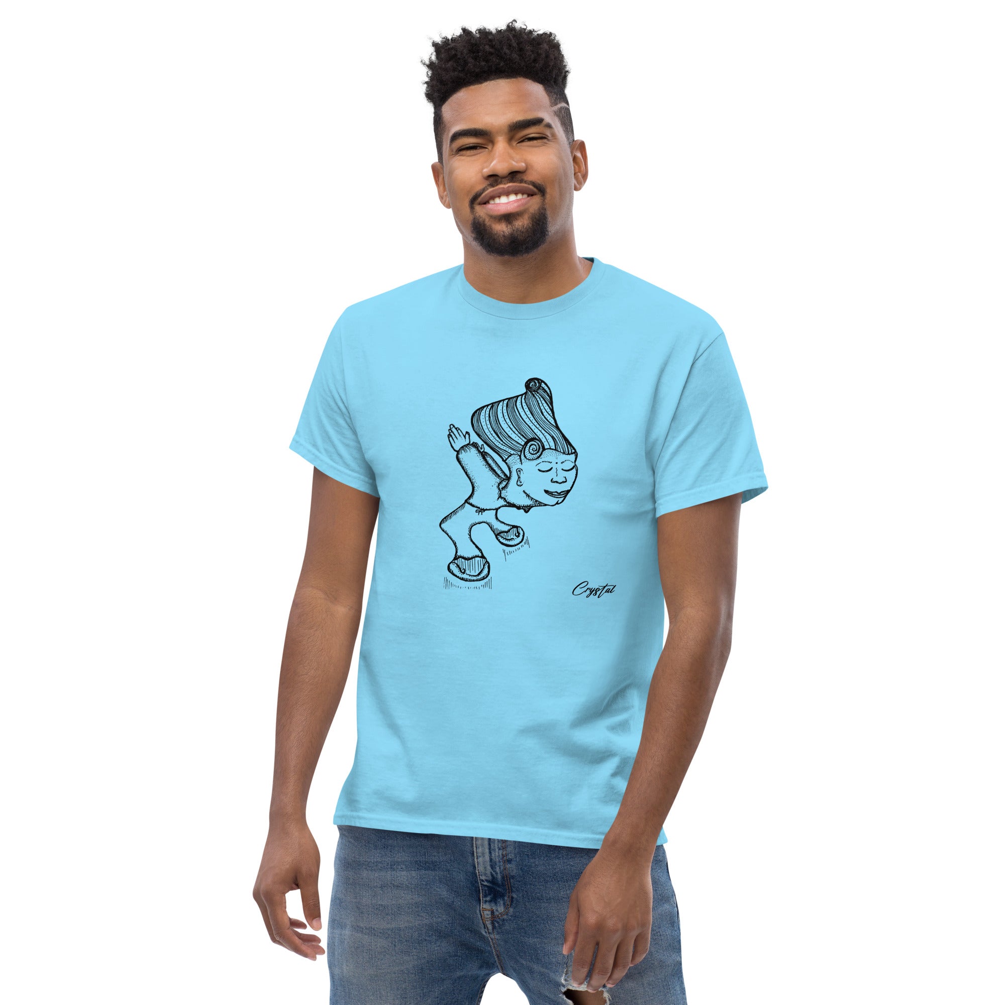 Genderless Person with Great Hair Bowing in Reverence or Gratitude - Cute & Creepy "Stay Weird" Cartoon Illustration Men's classic tee