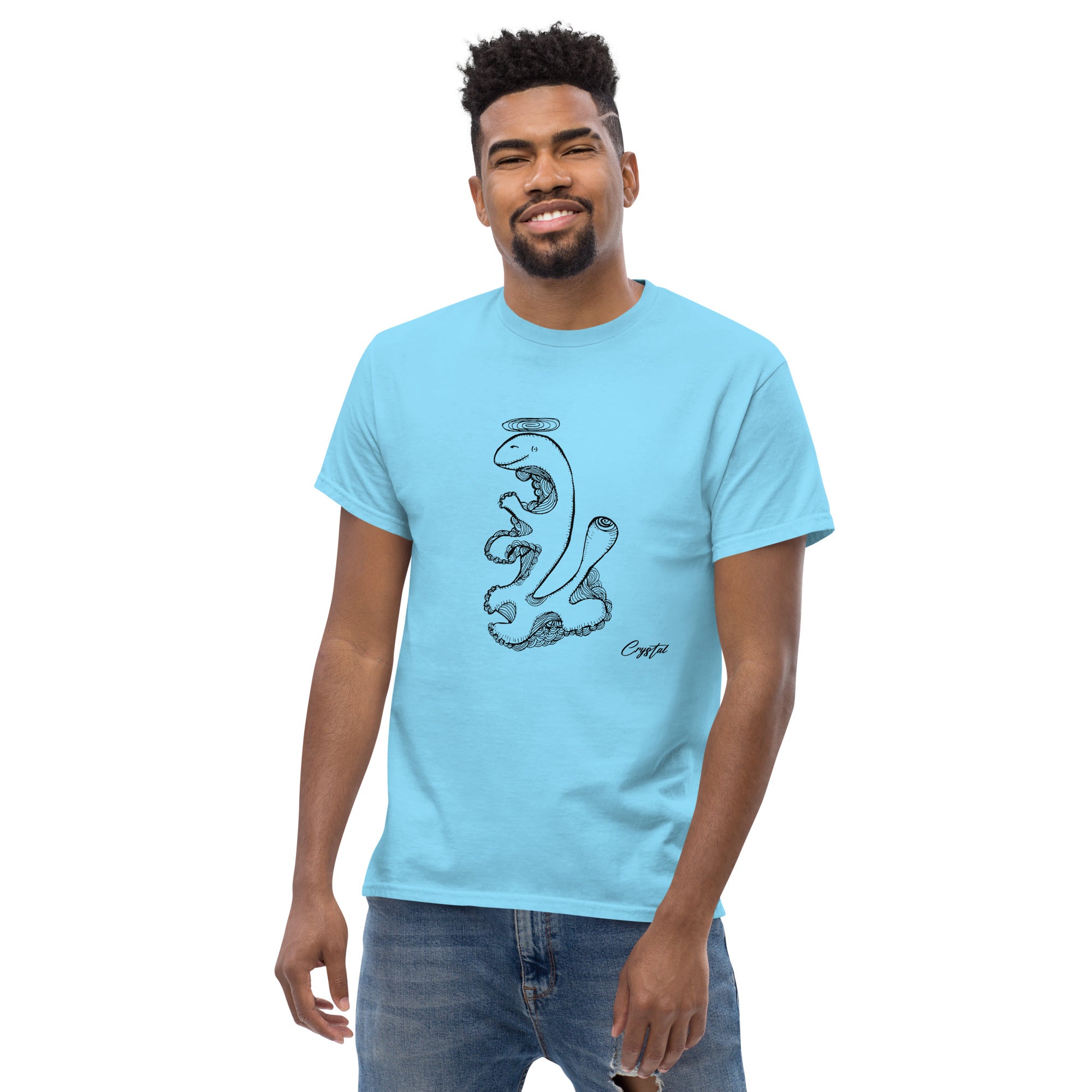 Dinosaur Walking with Halo - Cute & Creepy "Stay Weird" Cartoon Illustration Men's classic tee