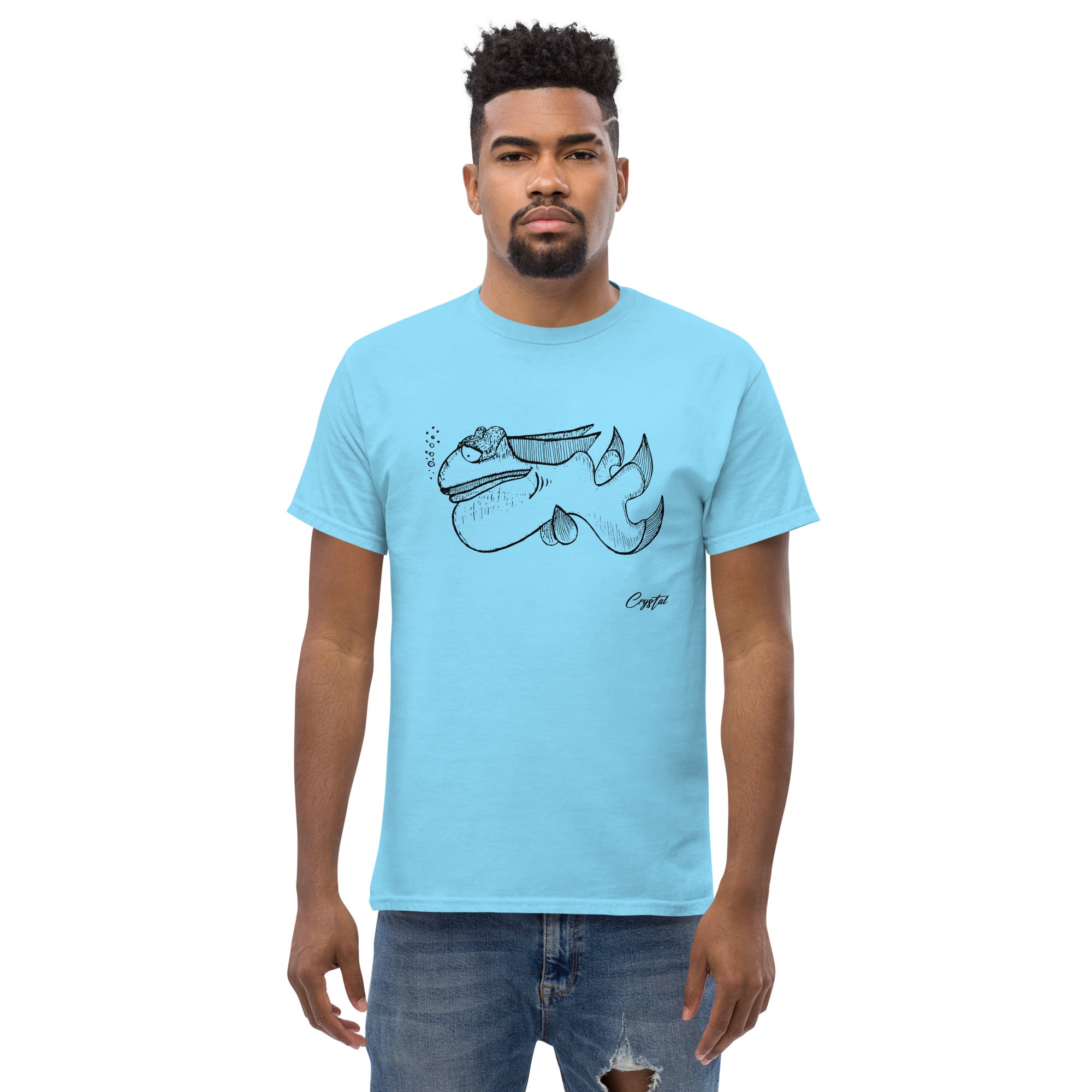 Cute Fish Underwater with Sad Eyes & Pensive Look - Cute & Creepy "Stay Weird" Cartoon Illustration Men's classic tee