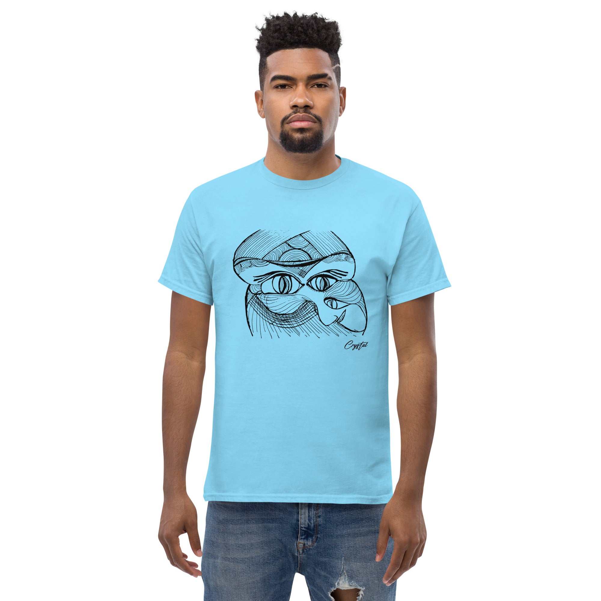 Genderless Face with Ornate Pattern and Four Eyes - Cute & Creepy "Stay Weird" Cartoon Illustration Men's classic tee