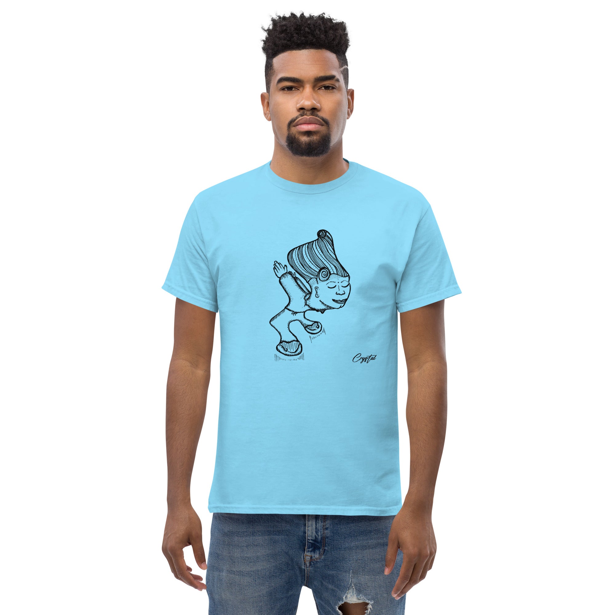 Genderless Person with Great Hair Bowing in Reverence or Gratitude - Cute & Creepy "Stay Weird" Cartoon Illustration Men's classic tee