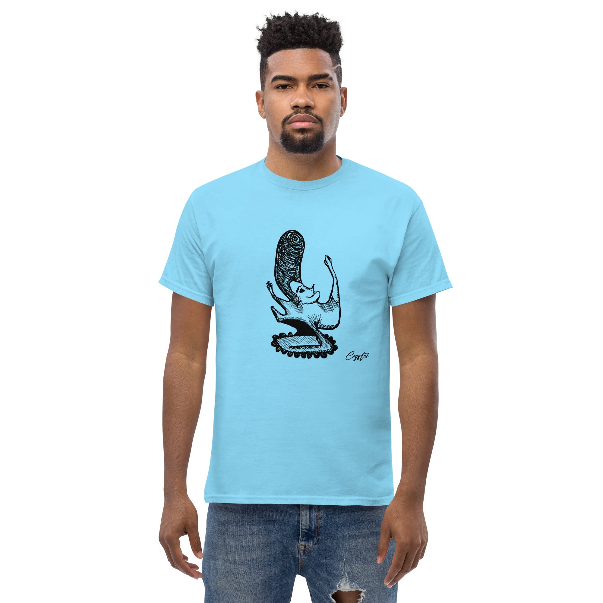 LGBTQ-Inspired Abstract Drawing of Genderless Man or Woman with Big Hair Smiling and Holding A Dancing Pose - Cute & Creepy "Stay Weird" Cartoon Illustration Men's classic tee