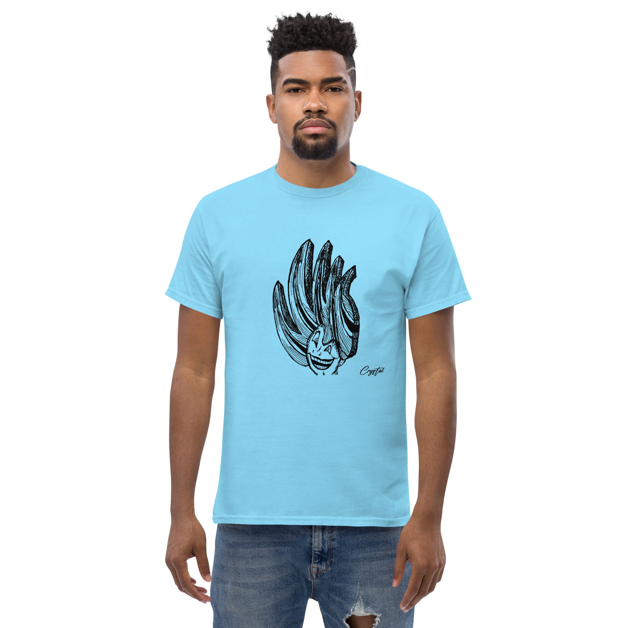 Happy Girl or Woman With Big Fun Spikey Hair - Cute & Creepy "Stay Weird" Cartoon Illustration Men's classic tee