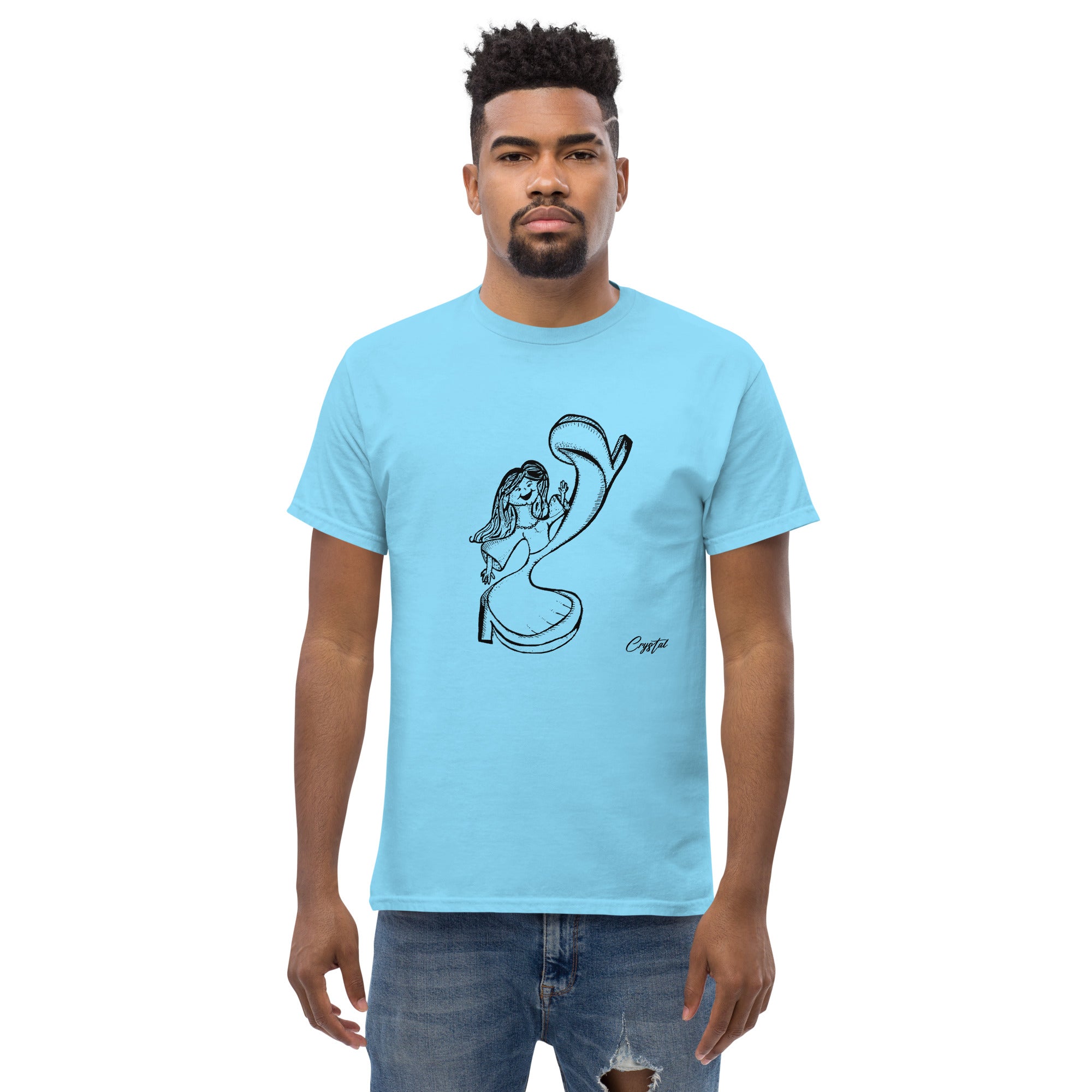 Happy Girl or Woman Dancing and Kicking - Cute & Creepy "Stay Weird" Cartoon Illustration Men's classic tee