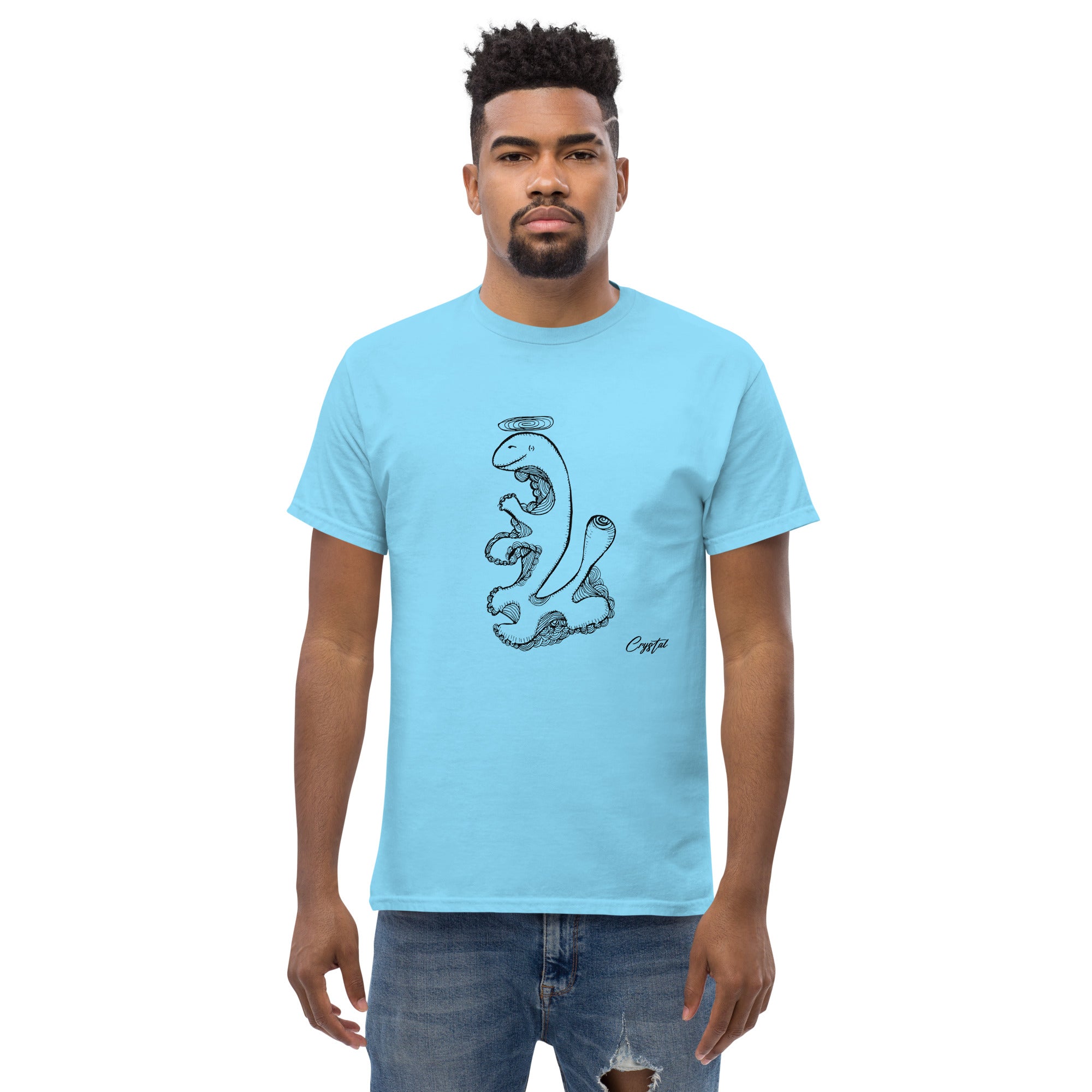 Dinosaur Walking with Halo - Cute & Creepy "Stay Weird" Cartoon Illustration Men's classic tee