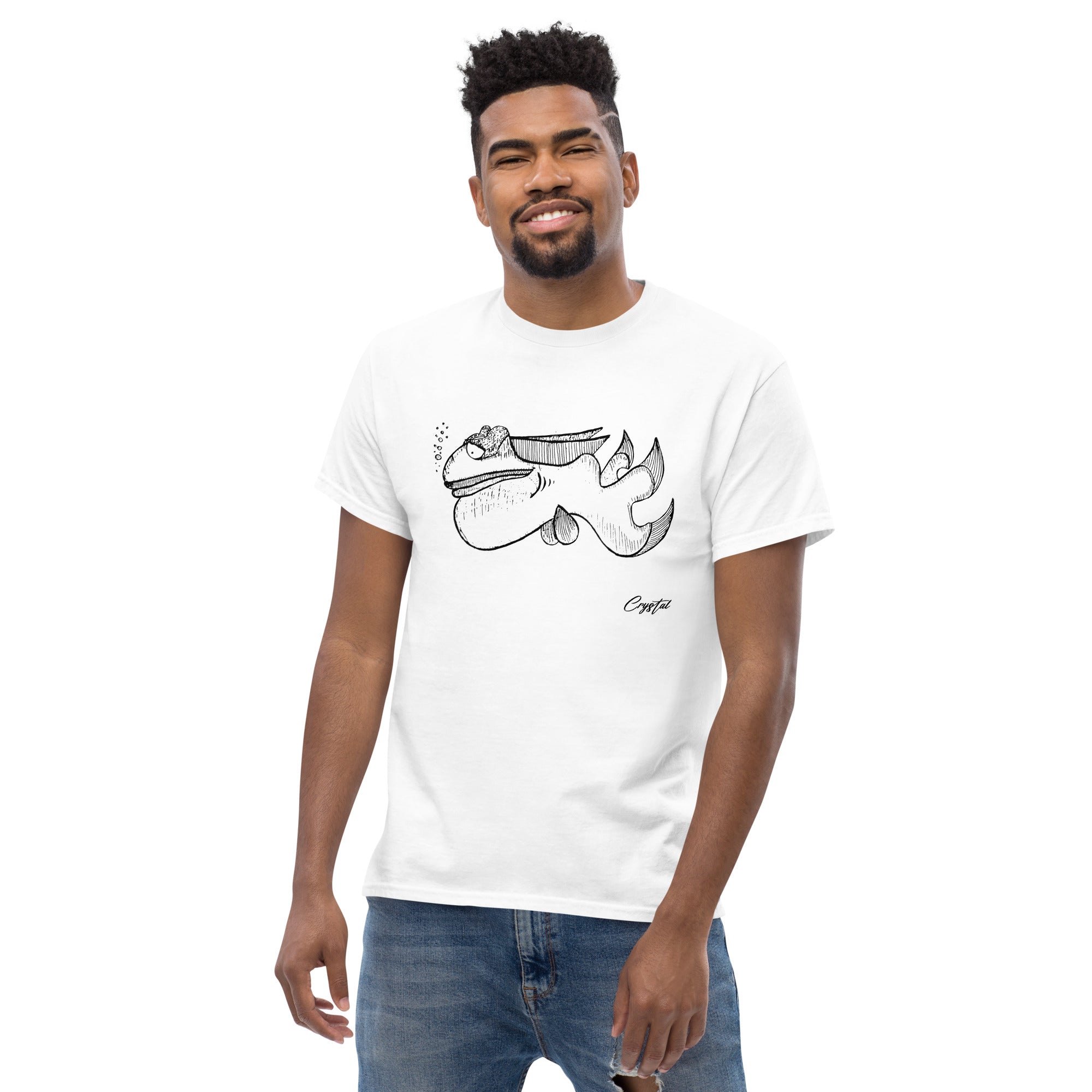 Cute Fish Underwater with Sad Eyes & Pensive Look - Cute & Creepy "Stay Weird" Cartoon Illustration Men's classic tee