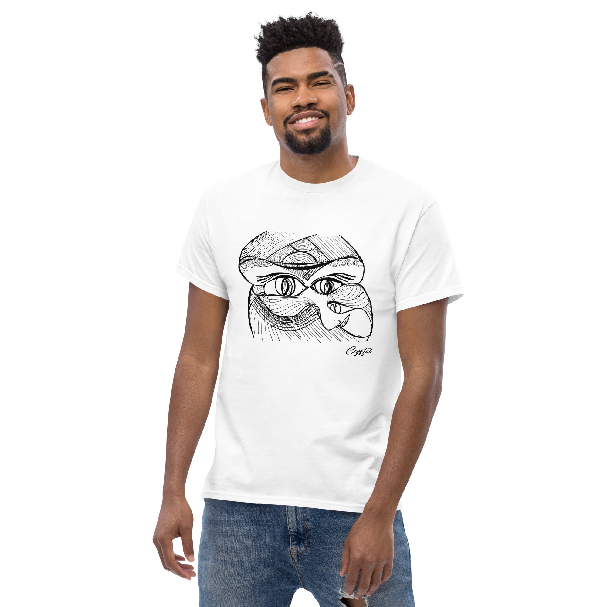 Genderless Face with Ornate Pattern and Four Eyes - Cute & Creepy "Stay Weird" Cartoon Illustration Men's classic tee