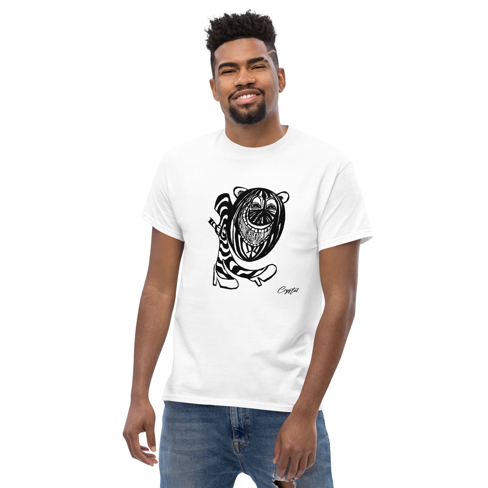 LGBTQ-Inspired Abstract Drawing of Genderless Watermellon Cat or BearInspired Character In High Heeled Shoes - Cute & Creepy "Stay Weird" Cartoon Illustration Men's classic tee