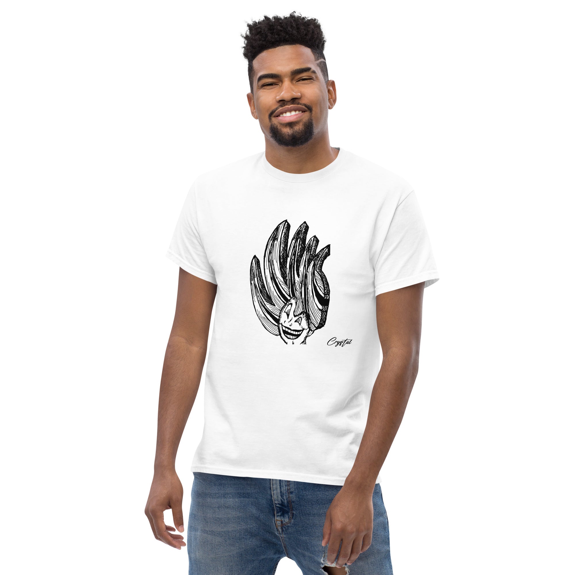 Happy Girl or Woman With Big Fun Spikey Hair - Cute & Creepy "Stay Weird" Cartoon Illustration Men's classic tee