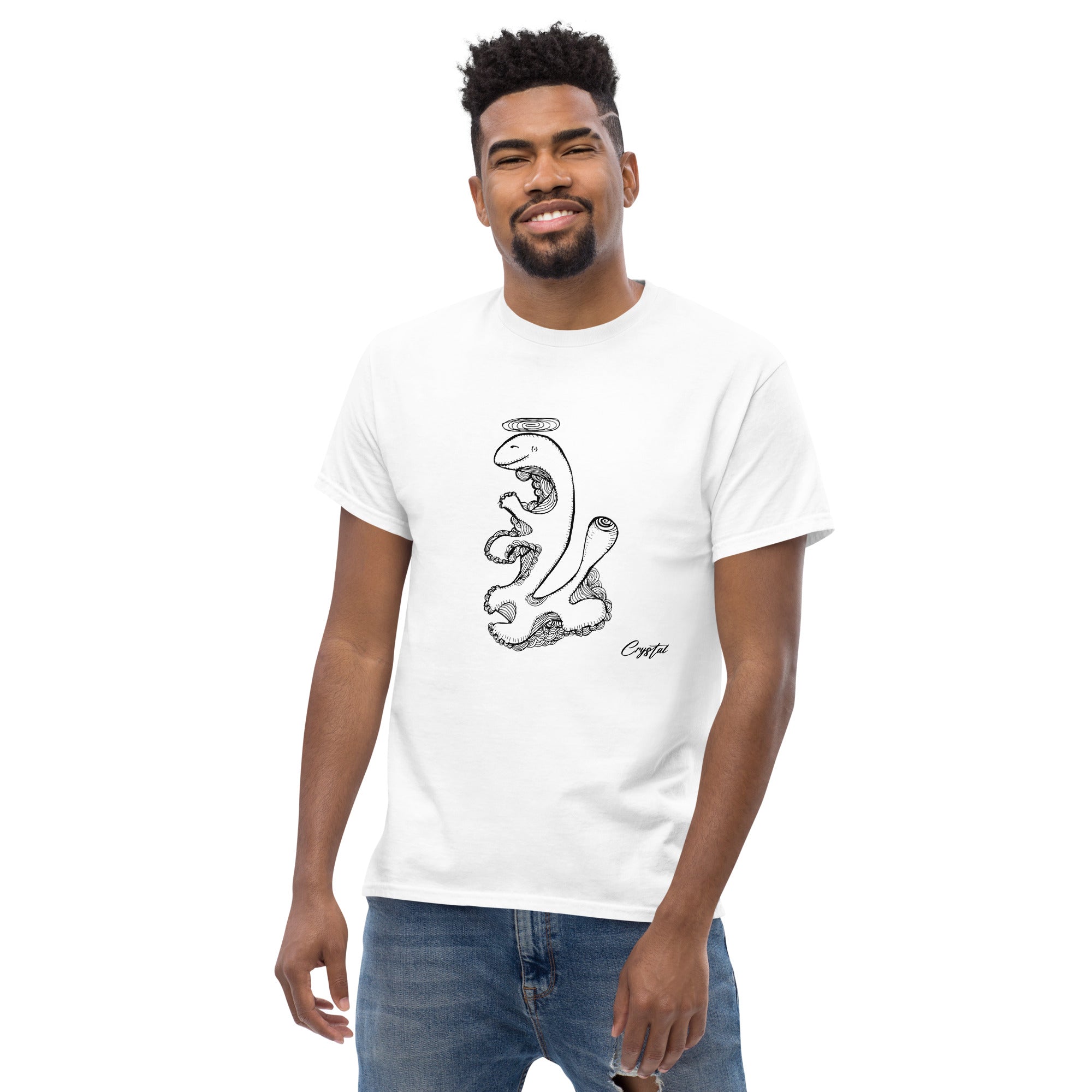Dinosaur Walking with Halo - Cute & Creepy "Stay Weird" Cartoon Illustration Men's classic tee