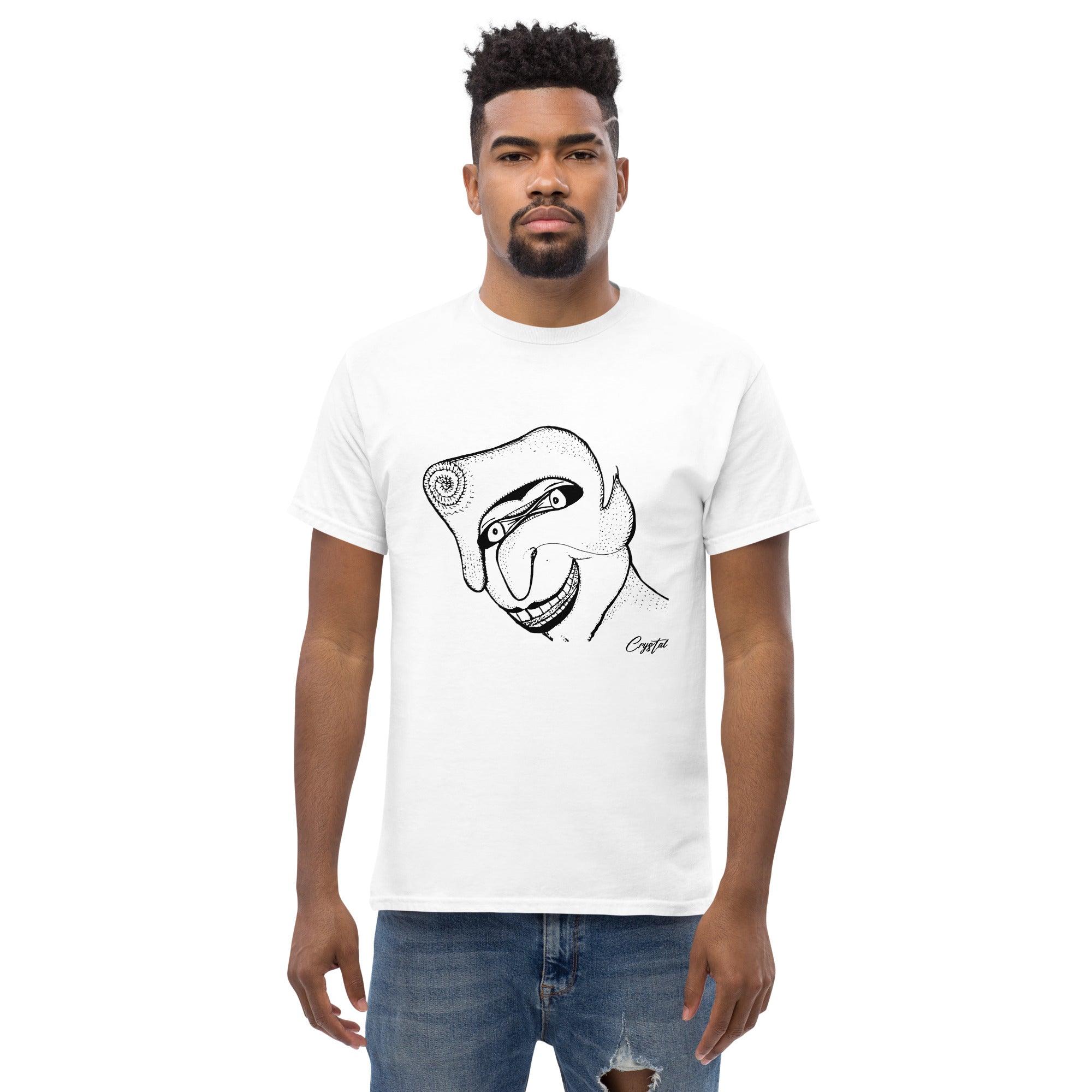 Genderless Face With Mask, Big Hair, Big Teeth & Cleft Chin - Cute & Creepy "Stay Weird" Cartoon Illustration Men's classic tee