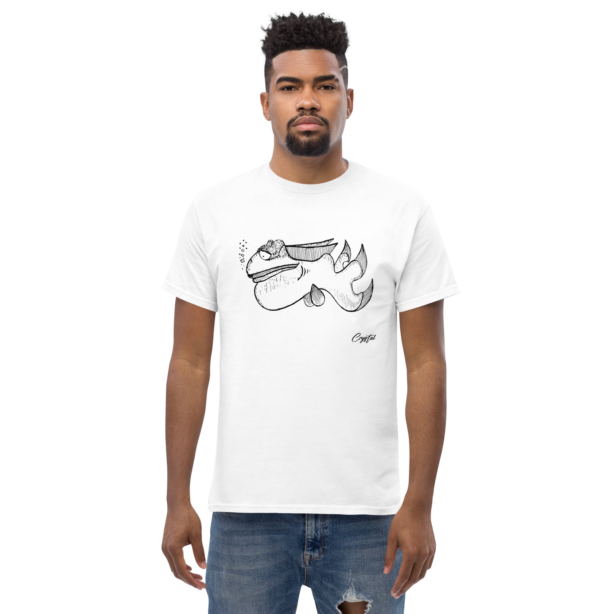 Cute Fish Underwater with Sad Eyes & Pensive Look - Cute & Creepy "Stay Weird" Cartoon Illustration Men's classic tee