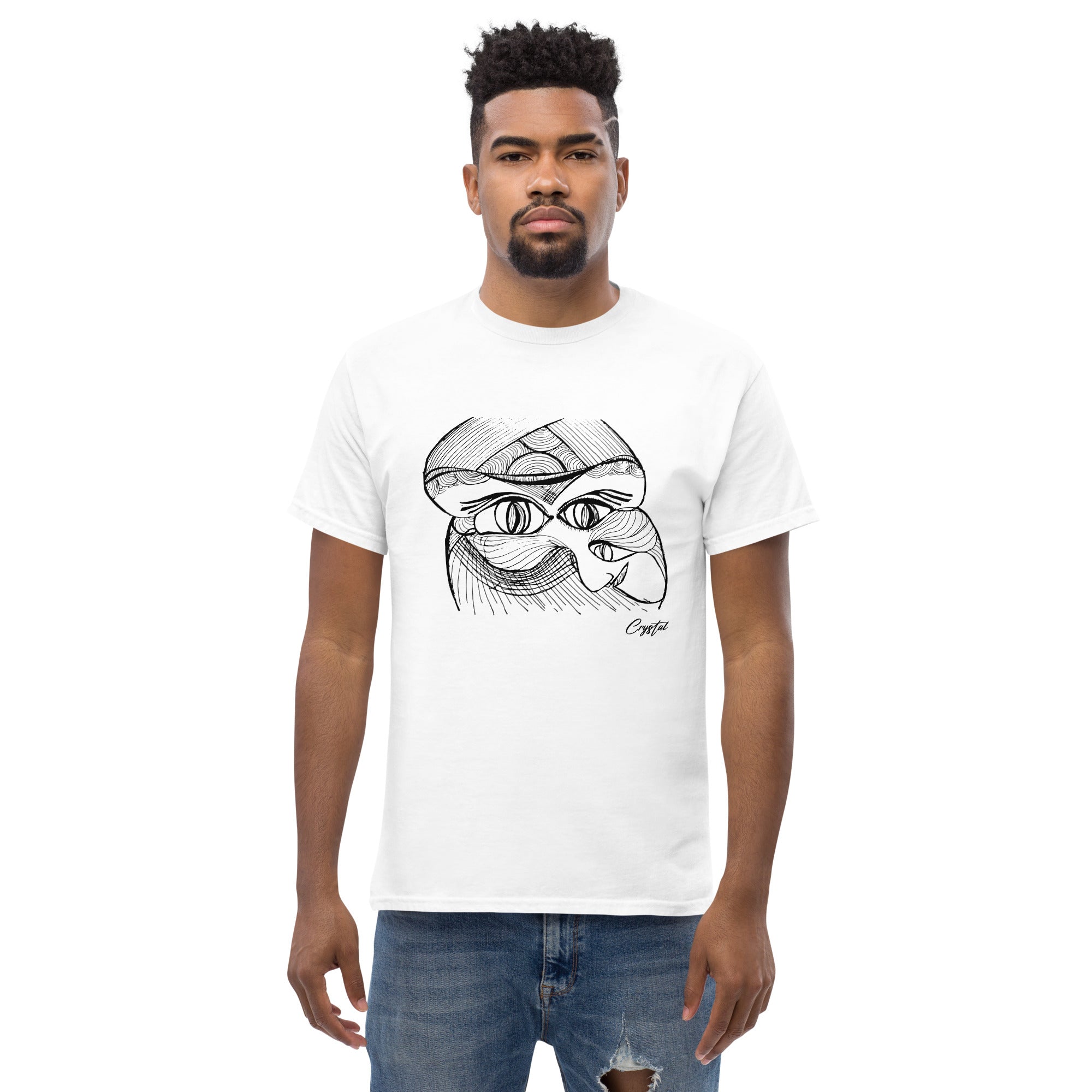 Genderless Face with Ornate Pattern and Four Eyes - Cute & Creepy "Stay Weird" Cartoon Illustration Men's classic tee