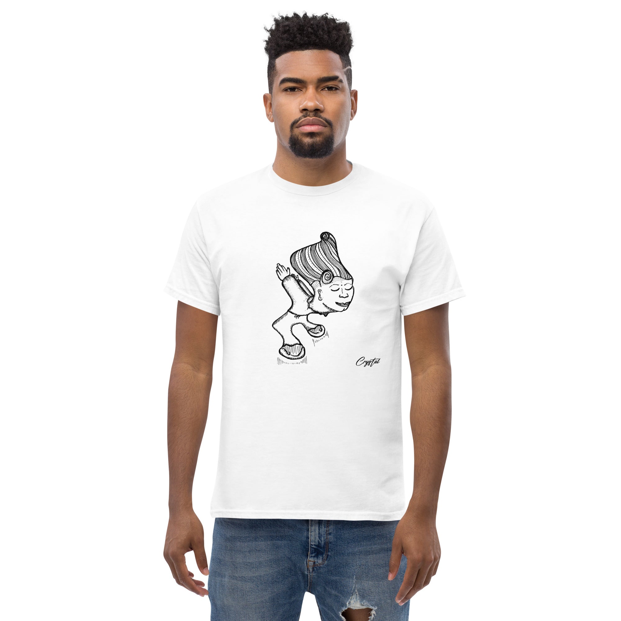 Genderless Person with Great Hair Bowing in Reverence or Gratitude - Cute & Creepy "Stay Weird" Cartoon Illustration Men's classic tee