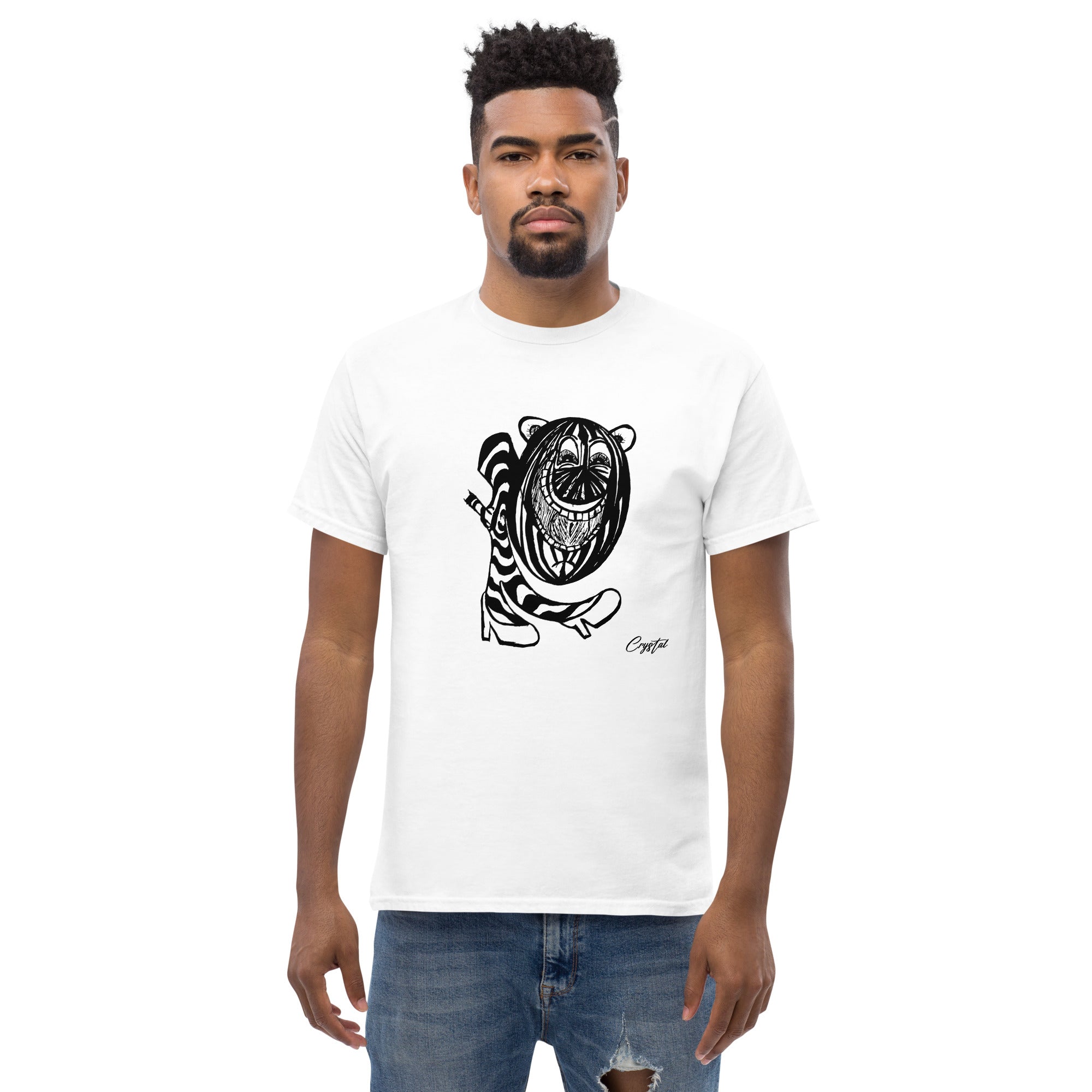 LGBTQ-Inspired Abstract Drawing of Genderless Watermellon Cat or BearInspired Character In High Heeled Shoes - Cute & Creepy "Stay Weird" Cartoon Illustration Men's classic tee