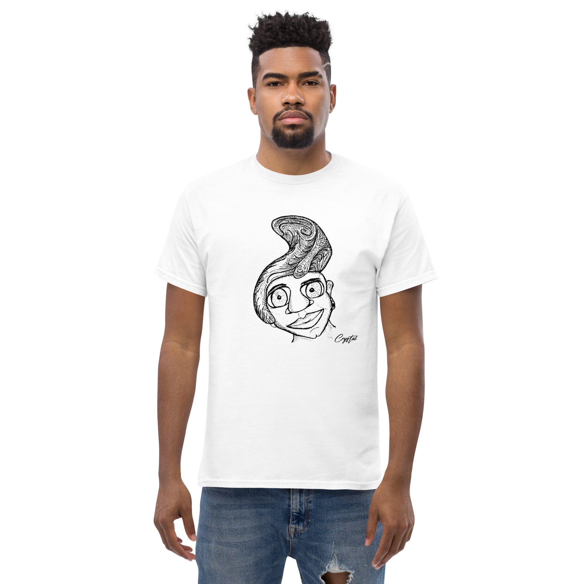 Genderless Person with Great Hair and Big Eyes - Cute & Creepy "Stay Weird" Cartoon Illustration Men's classic tee
