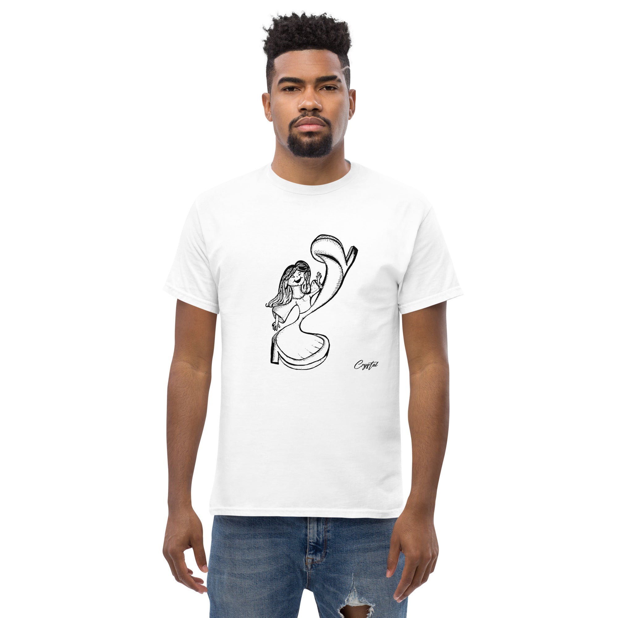 Happy Girl or Woman Dancing and Kicking - Cute & Creepy "Stay Weird" Cartoon Illustration Men's classic tee