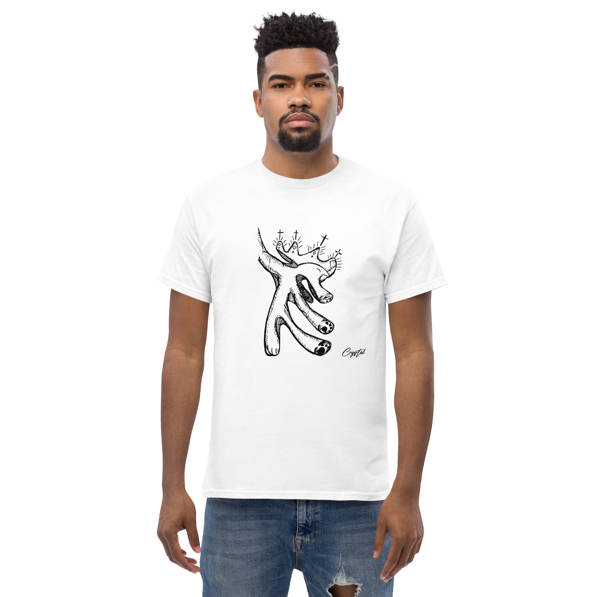 Happy "Pig" Dinosaur Dancing with Crown - Cute & Creepy "Stay Weird" Cartoon Illustration Men's classic tee