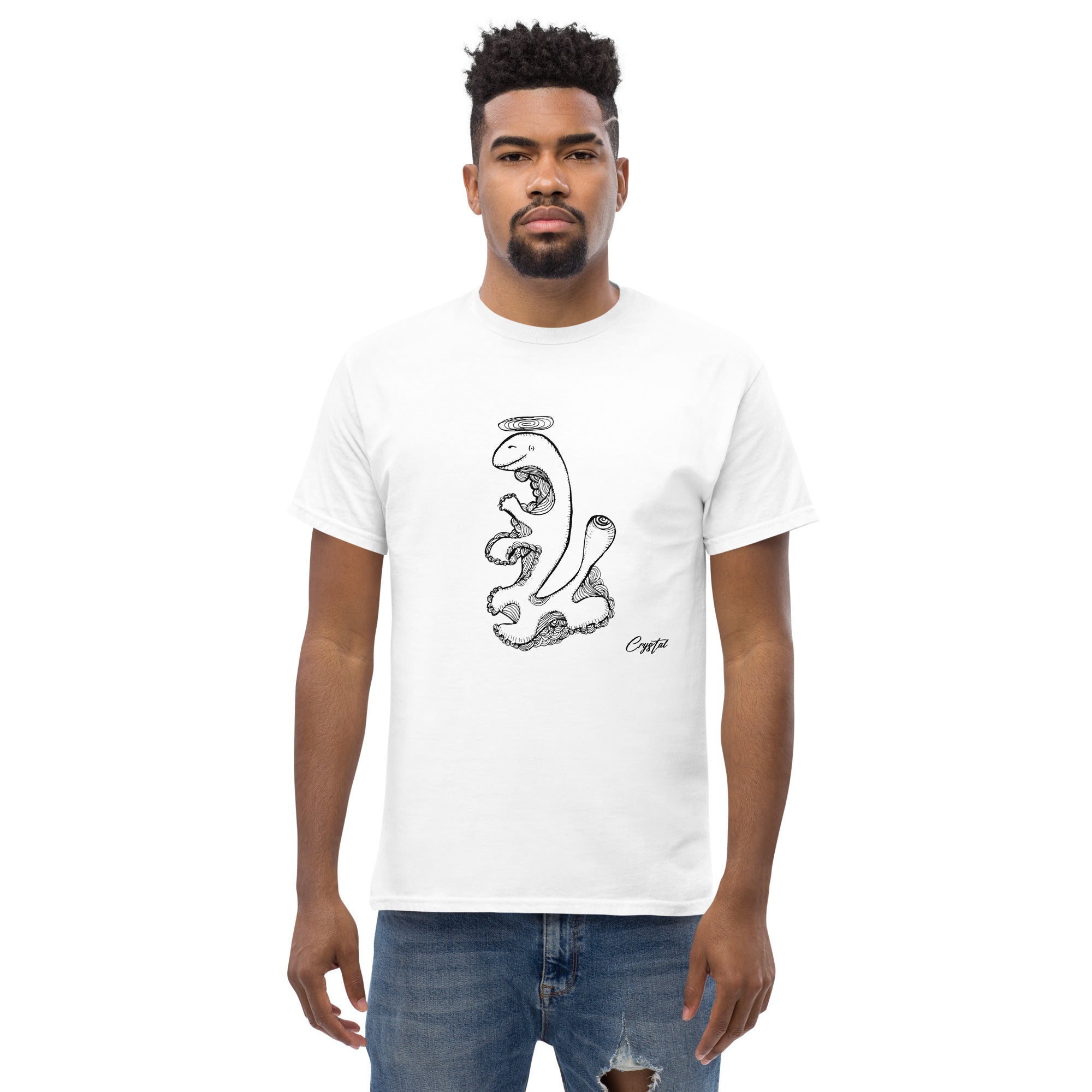 Dinosaur Walking with Halo - Cute & Creepy "Stay Weird" Cartoon Illustration Men's classic tee