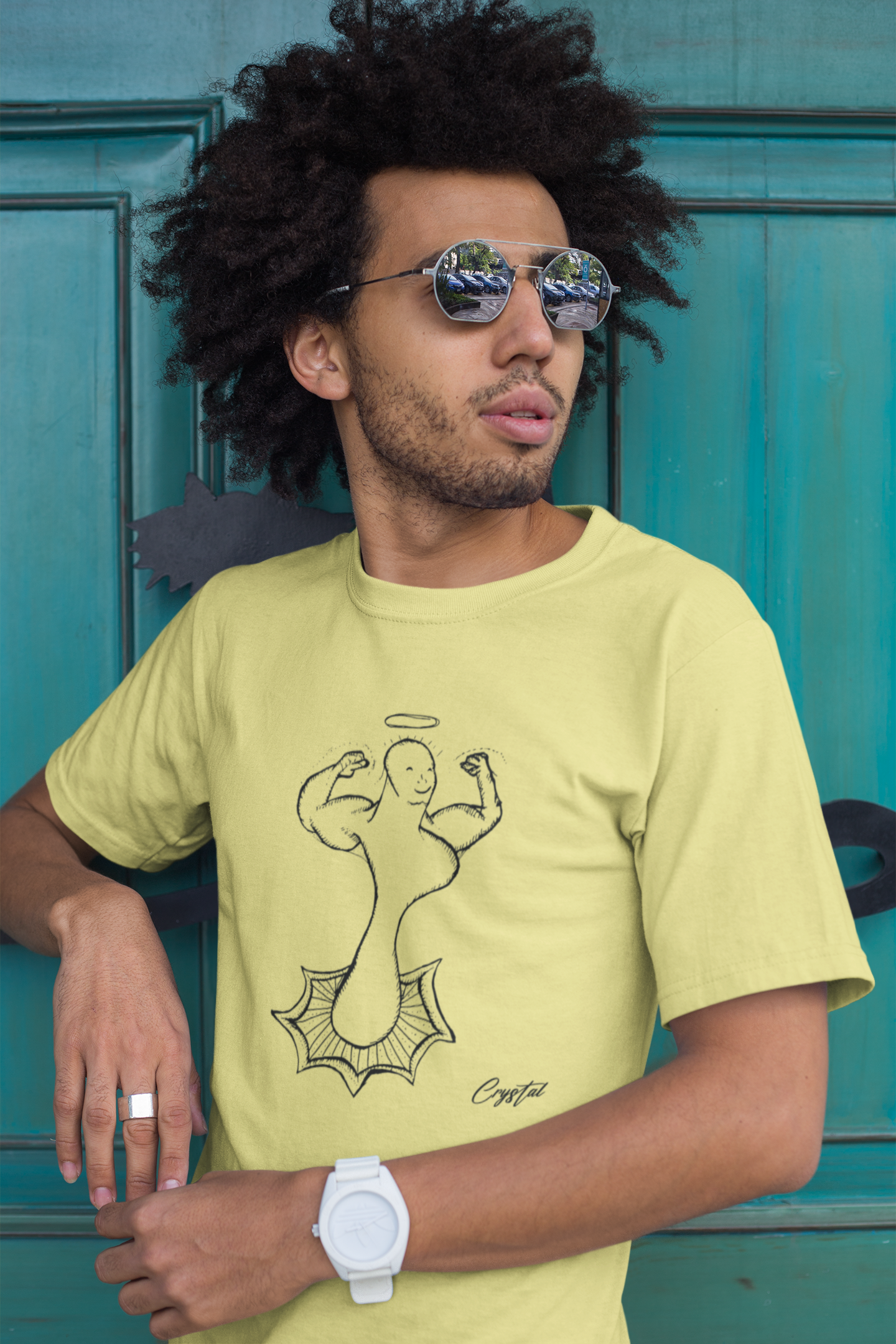 Genderless Powerful Man or Woman Flexing Biceps With A Proud Chest - Cute & Creepy "Stay Weird" Cartoon Illustration Men's classic tee
