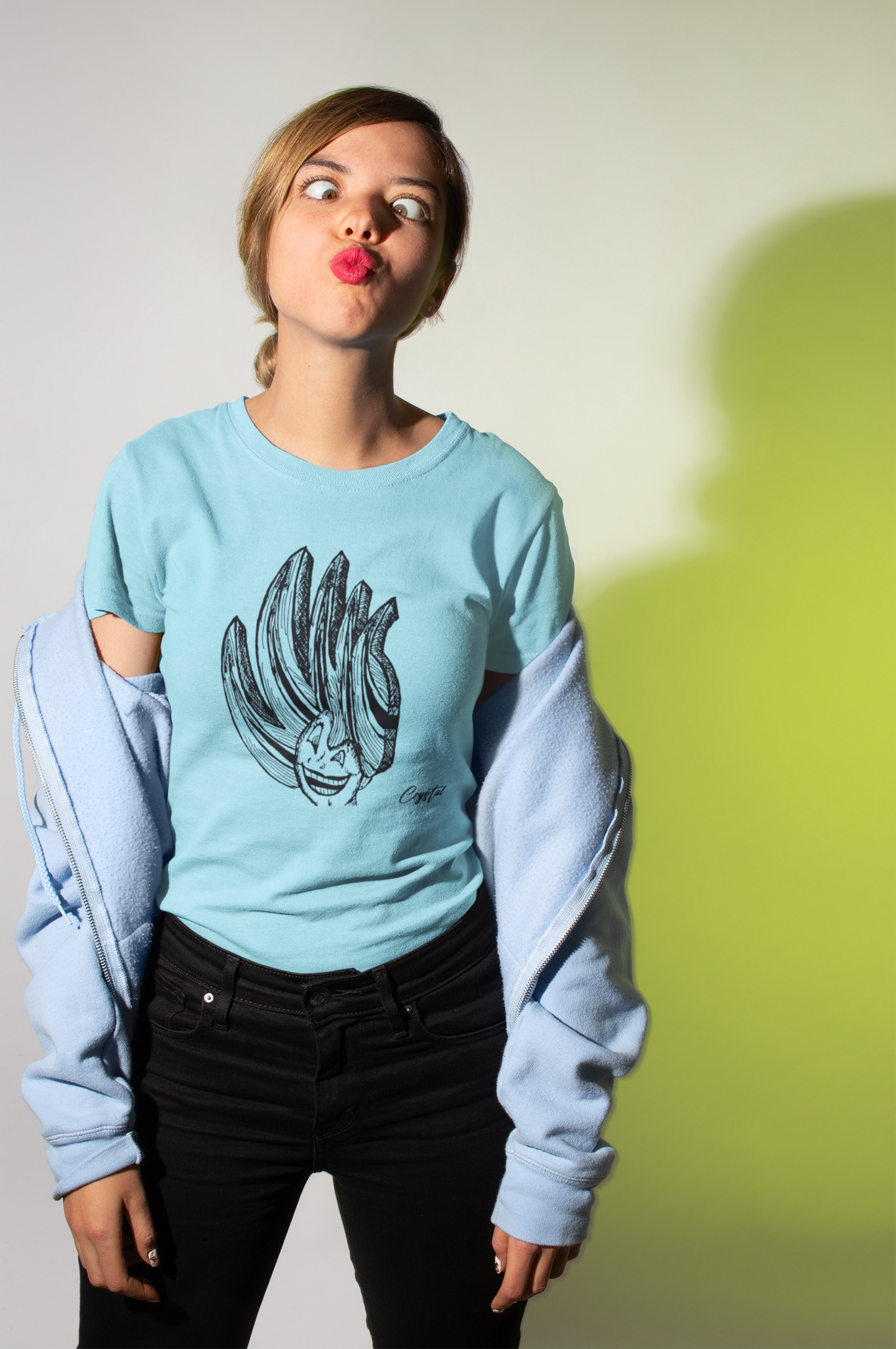 Happy Girl or Woman With Big Fun Spikey Hair - Cute & Creepy "Stay Weird" Cartoon Illustration Women's short sleeve t-shirt