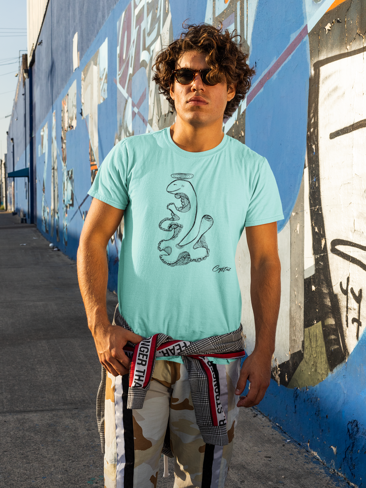Dinosaur Walking with Halo - Cute & Creepy "Stay Weird" Cartoon Illustration Men's classic tee