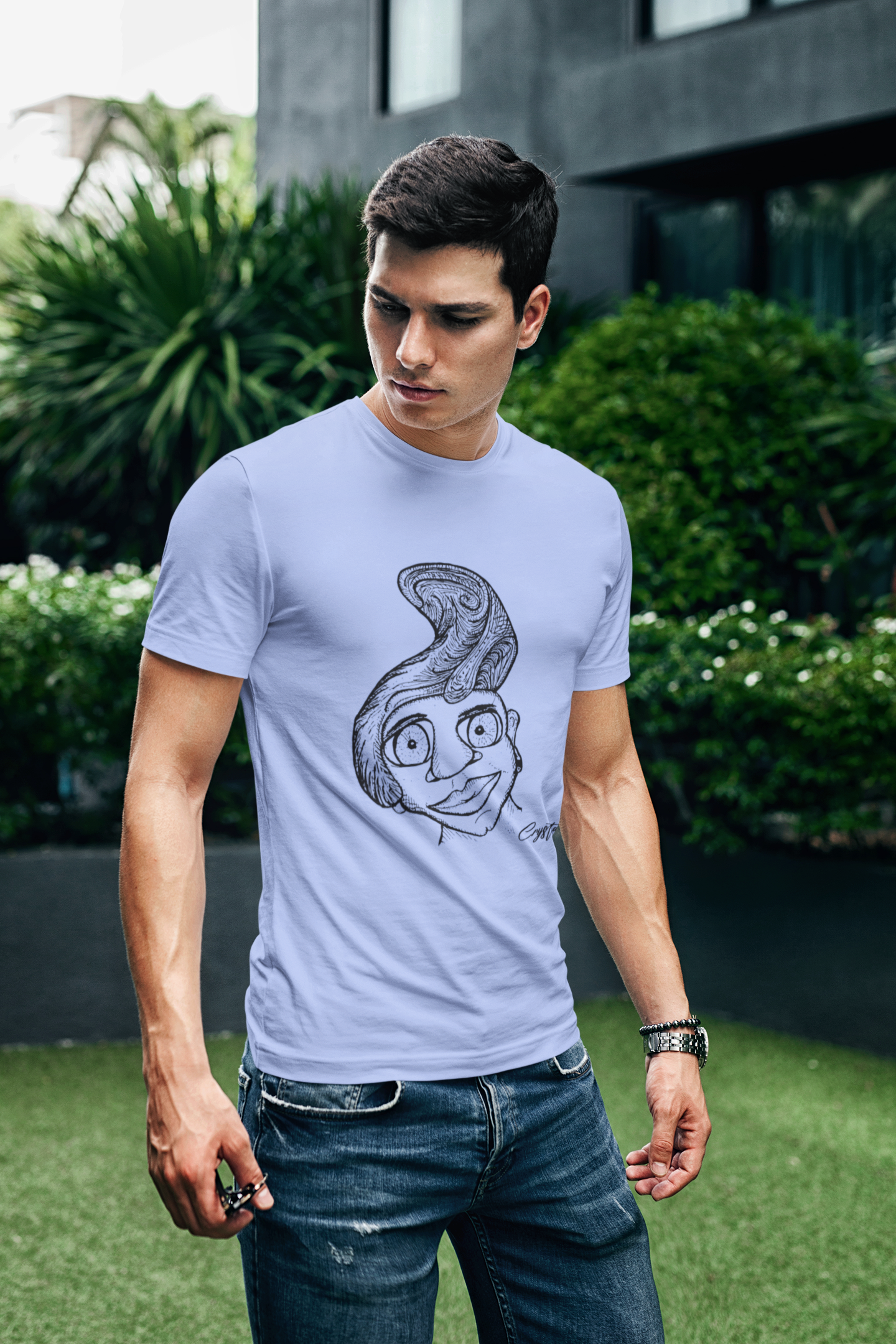 Genderless Person with Great Hair and Big Eyes - Cute & Creepy "Stay Weird" Cartoon Illustration Men's classic tee