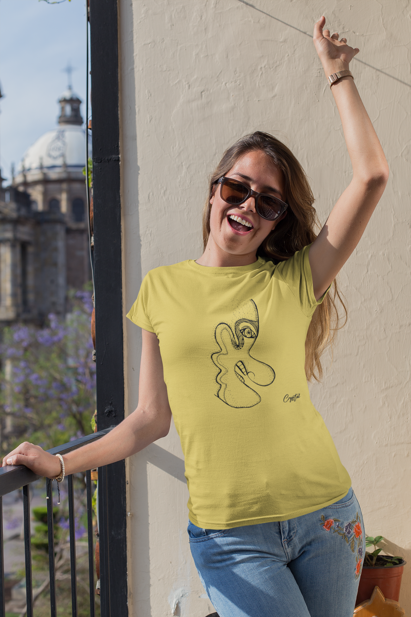 Older Man or Woman's Profile with Big Teeth and Big Nose - Cute & Creepy "Stay Weird" Cartoon Illustration Women's short sleeve t-shirt