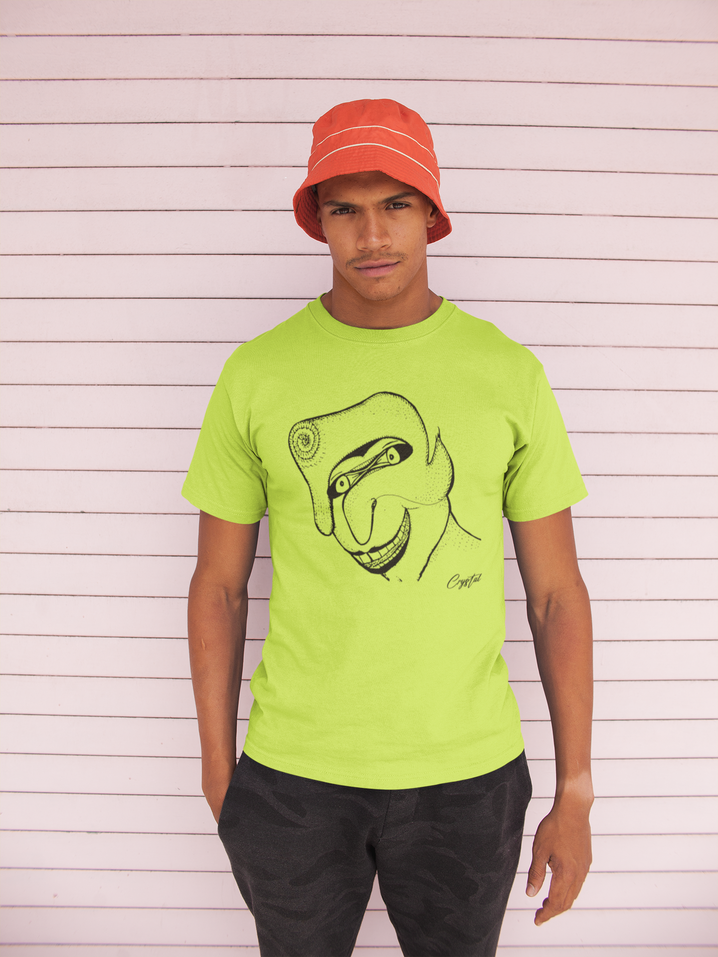 Genderless Face With Mask, Big Hair, Big Teeth & Cleft Chin - Cute & Creepy "Stay Weird" Cartoon Illustration Men's classic tee