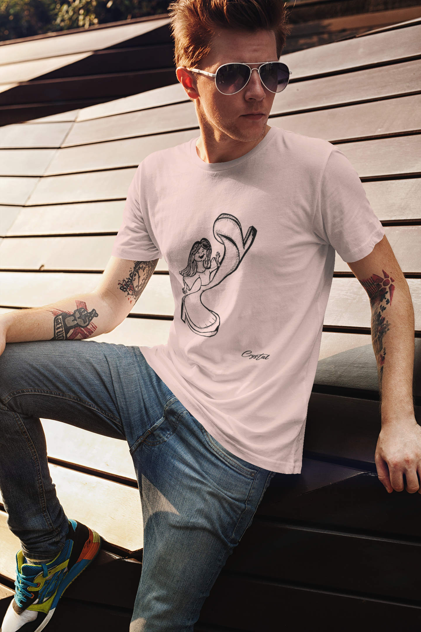 Happy Girl or Woman Dancing and Kicking - Cute & Creepy "Stay Weird" Cartoon Illustration Men's classic tee