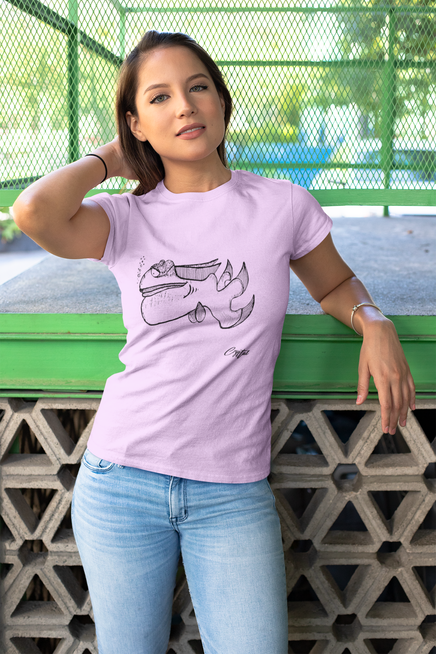 Cute Fish Underwater with Sad Eyes & Pensive Look - Cute & Creepy "Stay Weird" Cartoon Illustration Women's short sleeve t-shirt