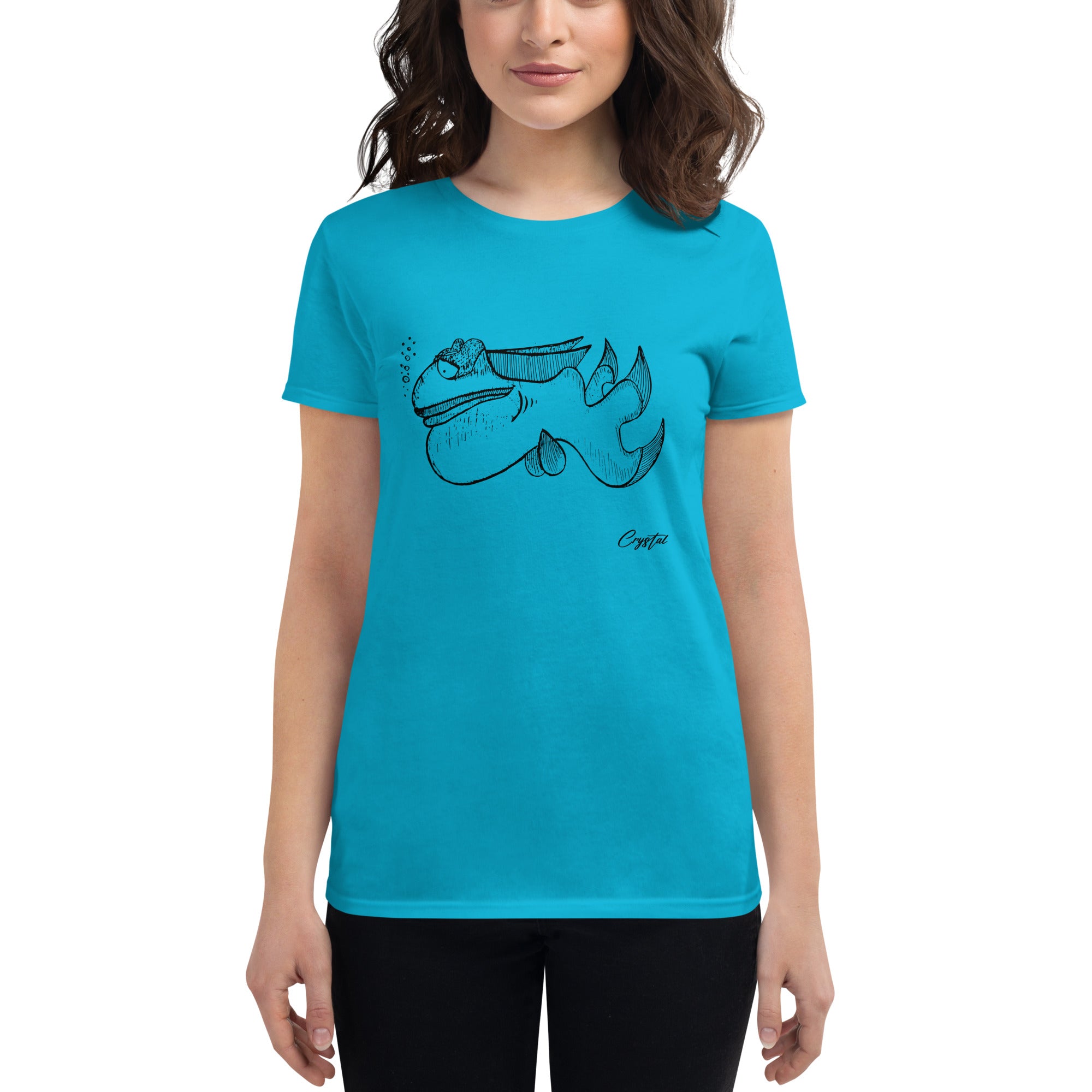 Cute Fish Underwater with Sad Eyes & Pensive Look - Cute & Creepy "Stay Weird" Cartoon Illustration Women's short sleeve t-shirt