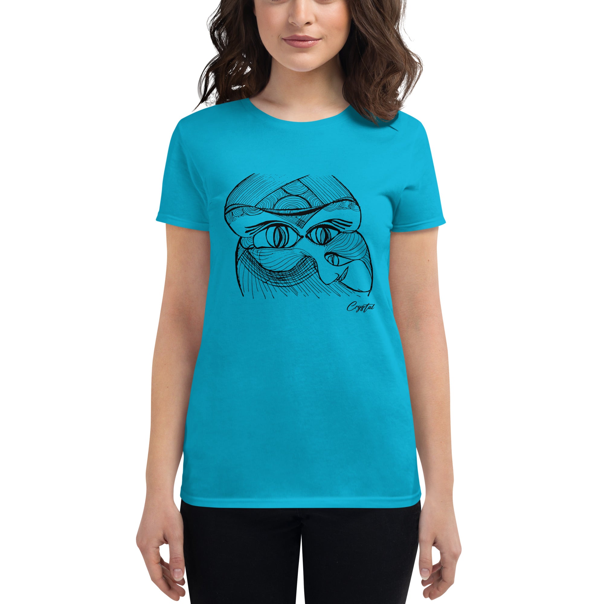 Genderless Face with Ornate Pattern and Four Eyes - Cute & Creepy "Stay Weird" Cartoon Illustration Women's short sleeve t-shirt