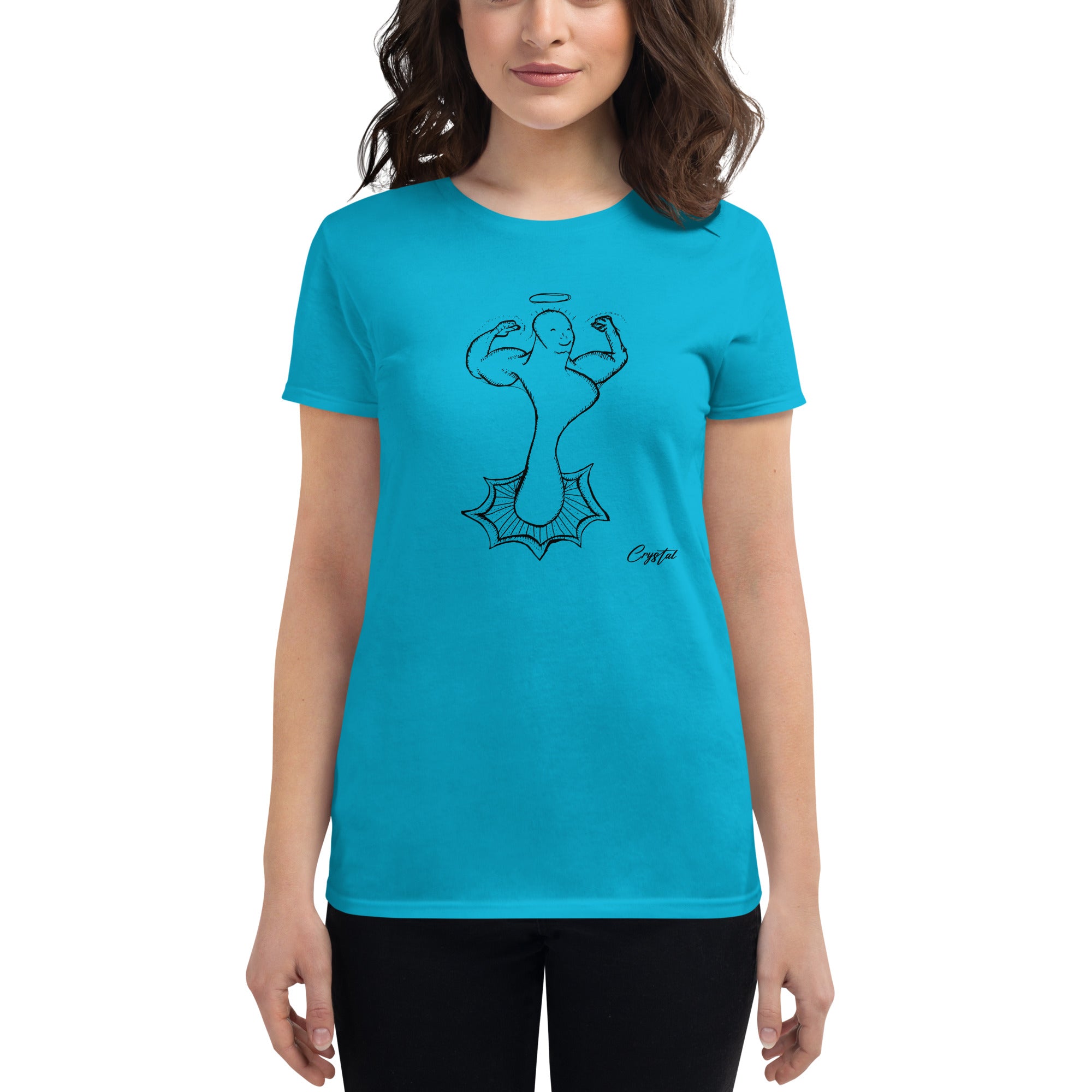 Genderless Powerful Man or Woman Flexing Biceps With A Proud Chest - Cute & Creepy "Stay Weird" Cartoon Illustration Women's short sleeve t-shirt