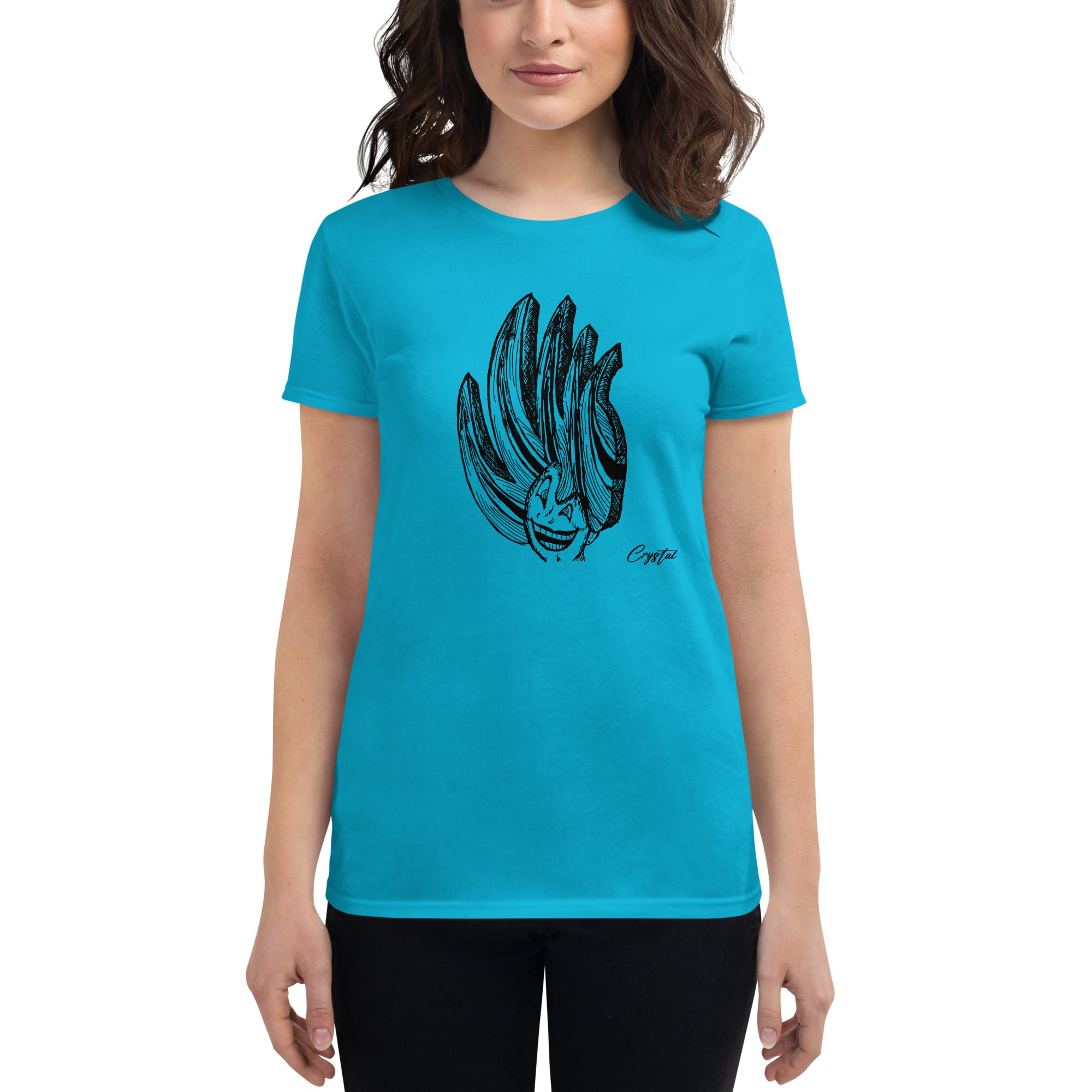 Happy Girl or Woman With Big Fun Spikey Hair - Cute & Creepy "Stay Weird" Cartoon Illustration Women's short sleeve t-shirt