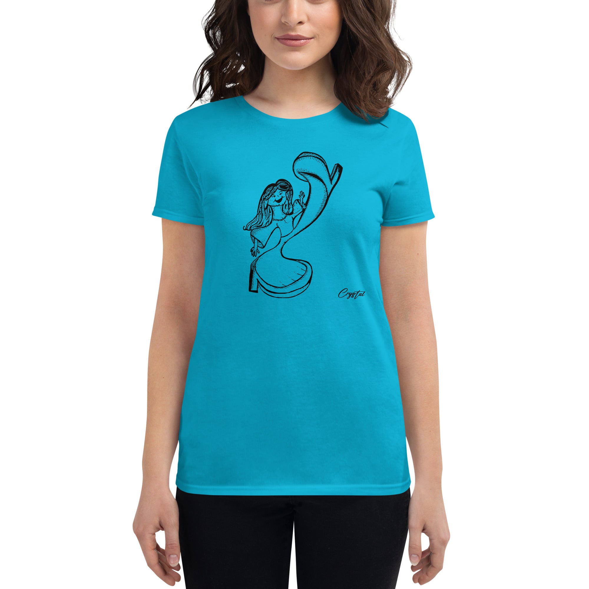 Happy Girl or Woman Dancing and Kicking - Cute & Creepy "Stay Weird" Cartoon Illustration Women's short sleeve t-shirt