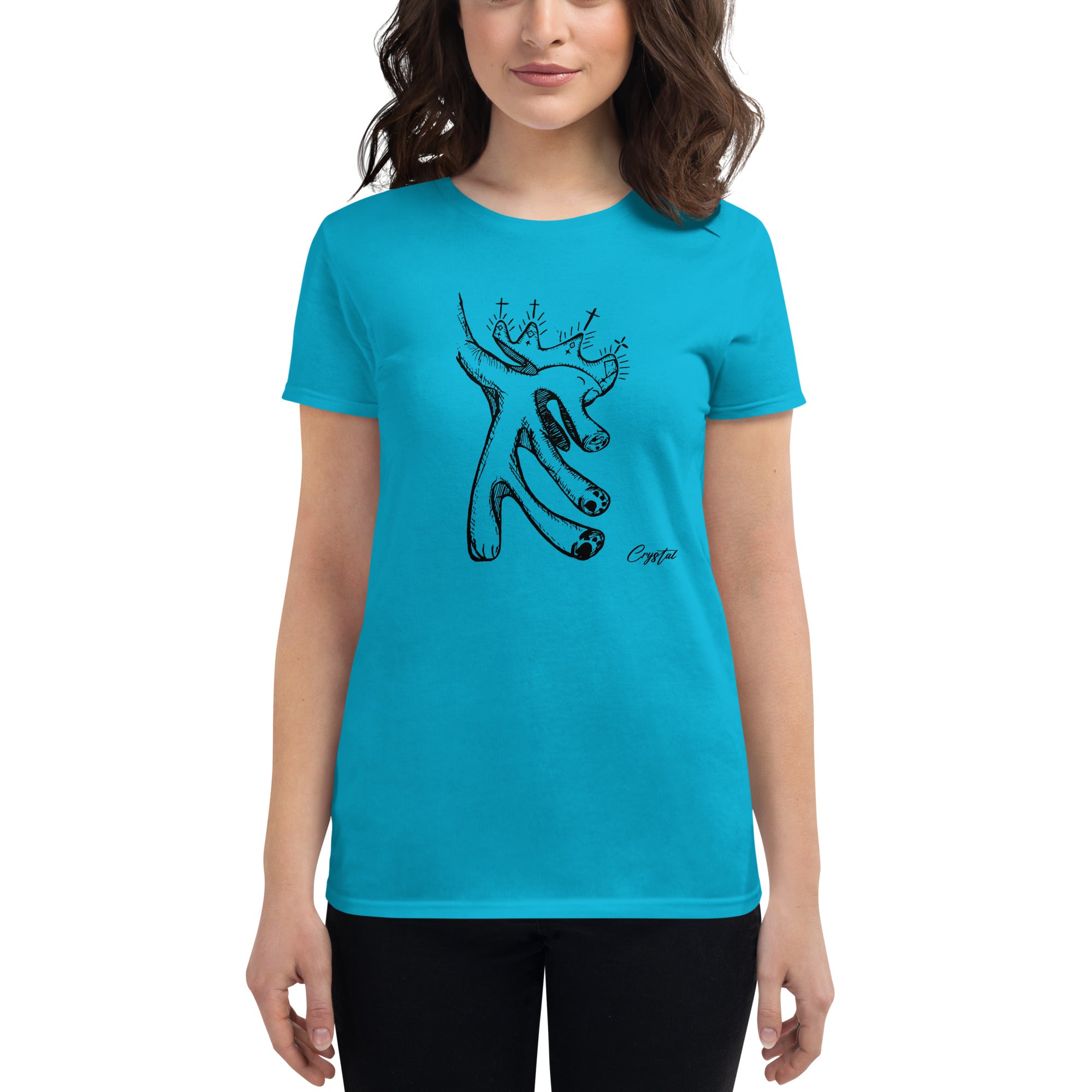 Happy "Pig" Dinosaur Dancing with Crown - Cute & Creepy "Stay Weird" Cartoon Illustration Women's short sleeve t-shirt