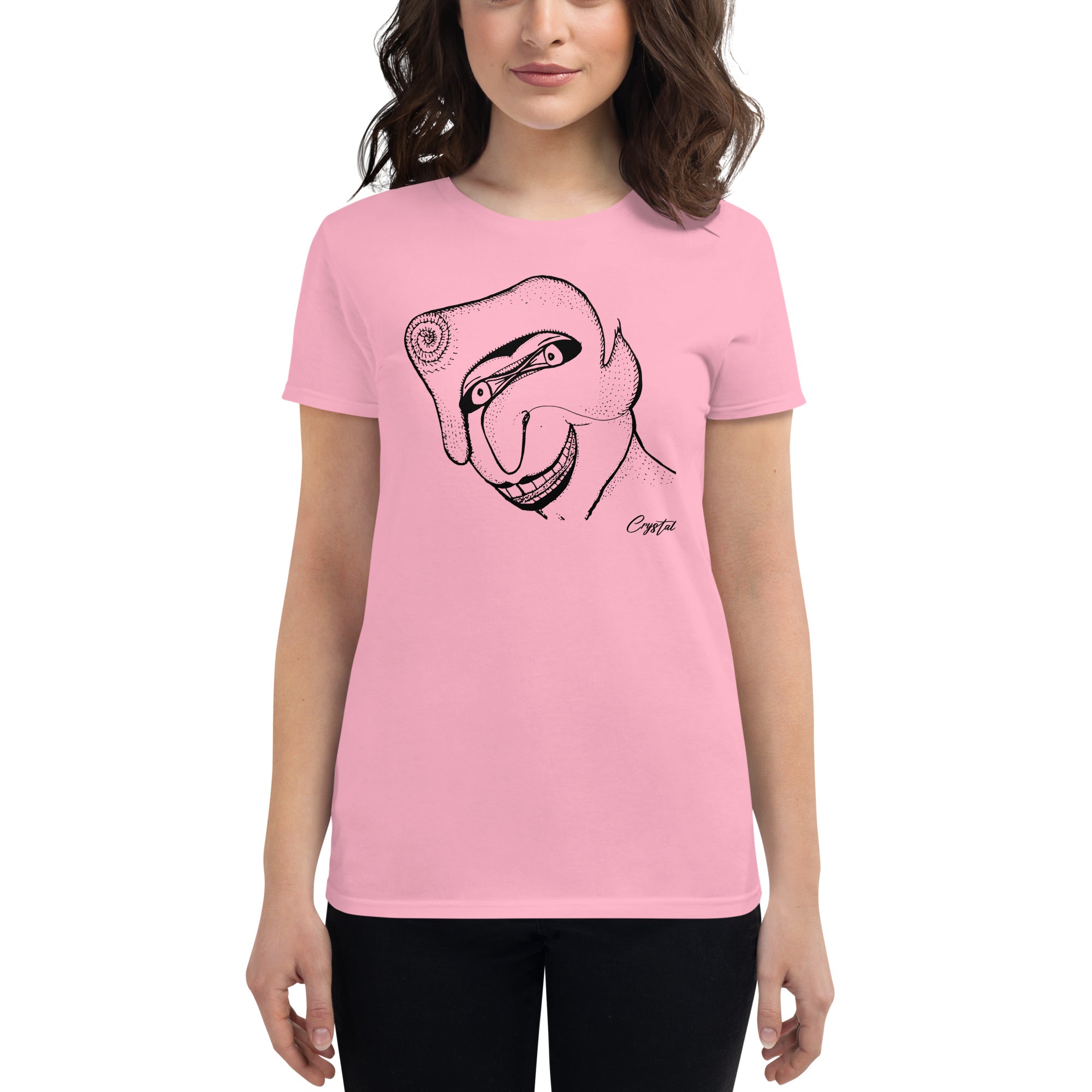 Genderless Face With Mask, Big Hair, Big Teeth & Cleft Chin - Cute & Creepy "Stay Weird" Cartoon Illustration Women's short sleeve t-shirt