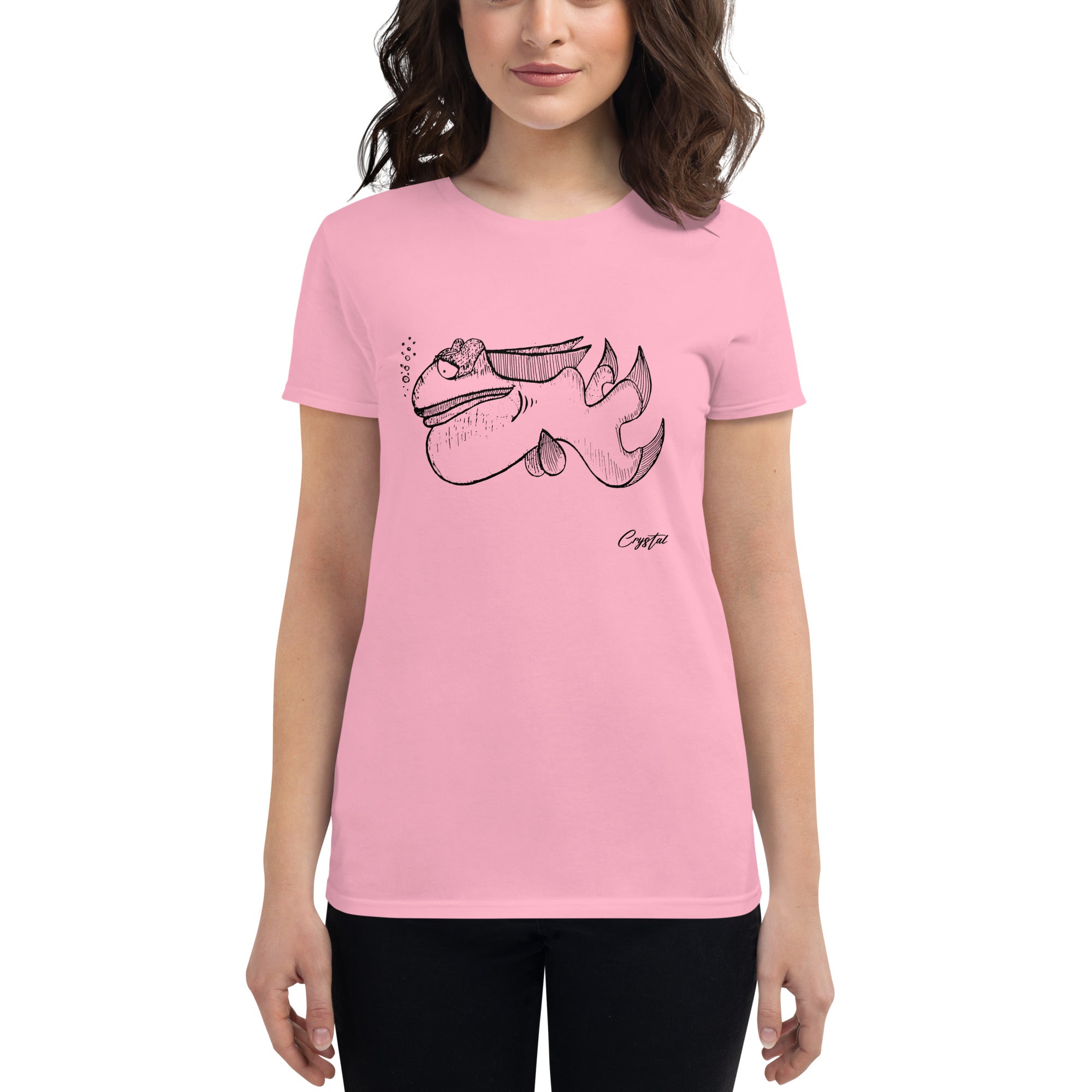 Cute Fish Underwater with Sad Eyes & Pensive Look - Cute & Creepy "Stay Weird" Cartoon Illustration Women's short sleeve t-shirt