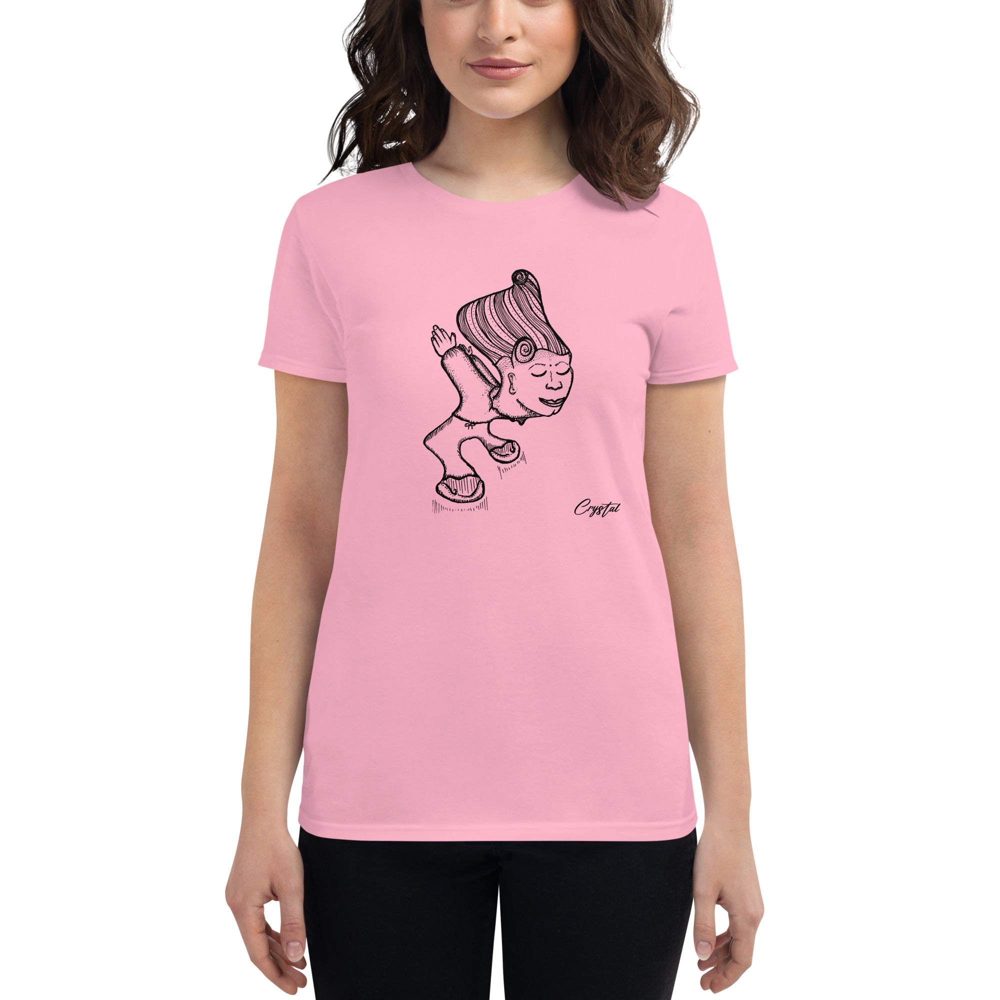 Genderless Person with Great Hair Bowing in Reverence or Gratitude - Cute & Creepy "Stay Weird" Cartoon Illustration Women's short sleeve t-shirt
