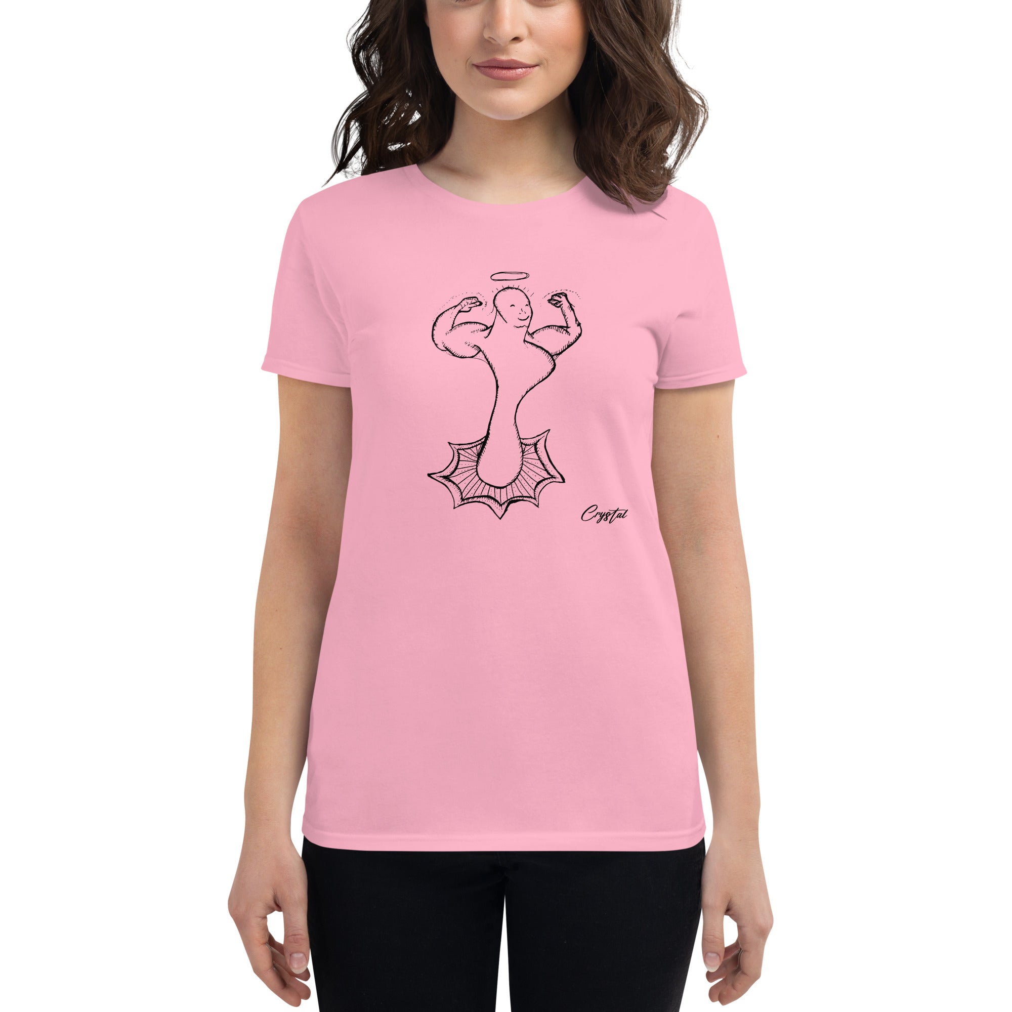Genderless Powerful Man or Woman Flexing Biceps With A Proud Chest - Cute & Creepy "Stay Weird" Cartoon Illustration Women's short sleeve t-shirt