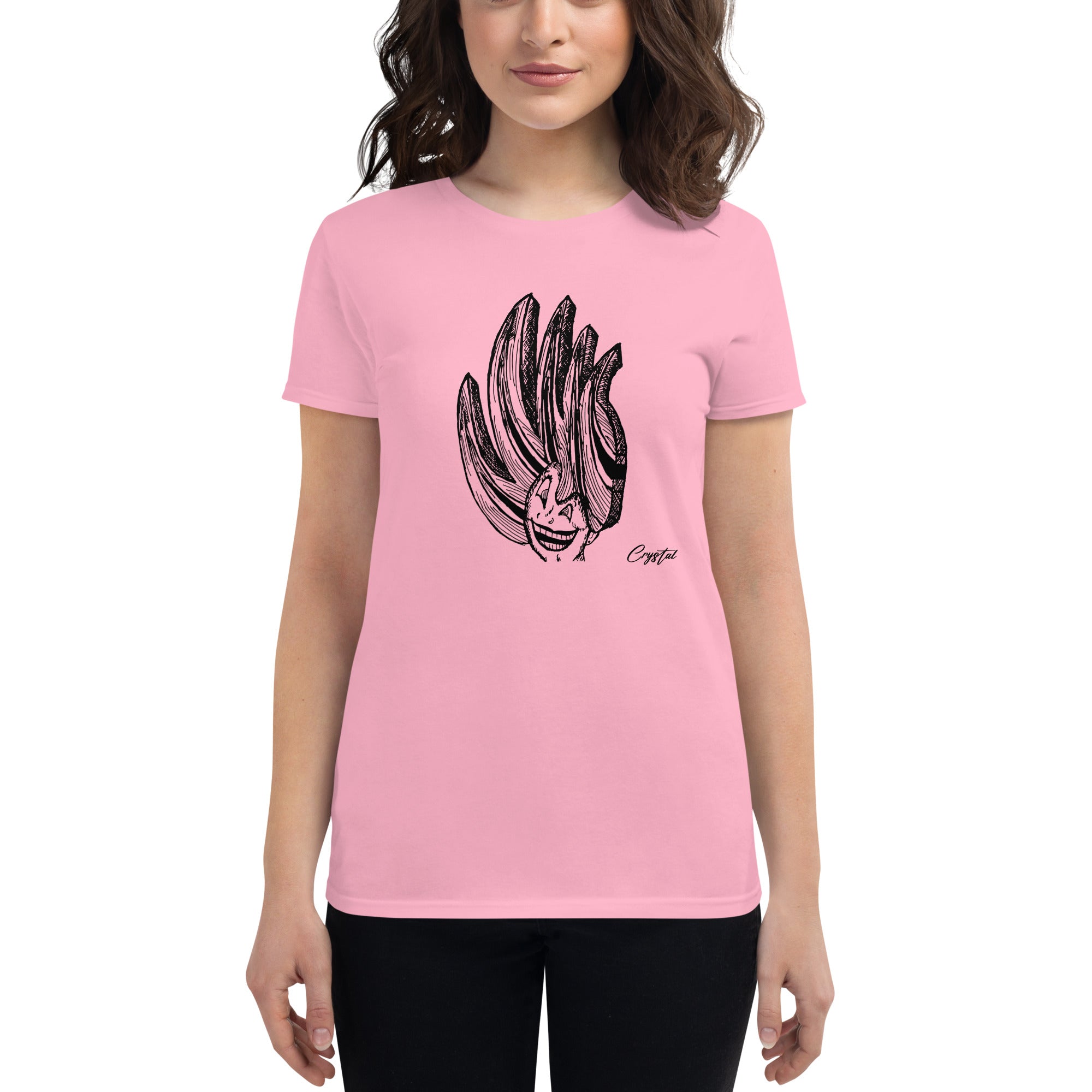 Happy Girl or Woman With Big Fun Spikey Hair - Cute & Creepy "Stay Weird" Cartoon Illustration Women's short sleeve t-shirt