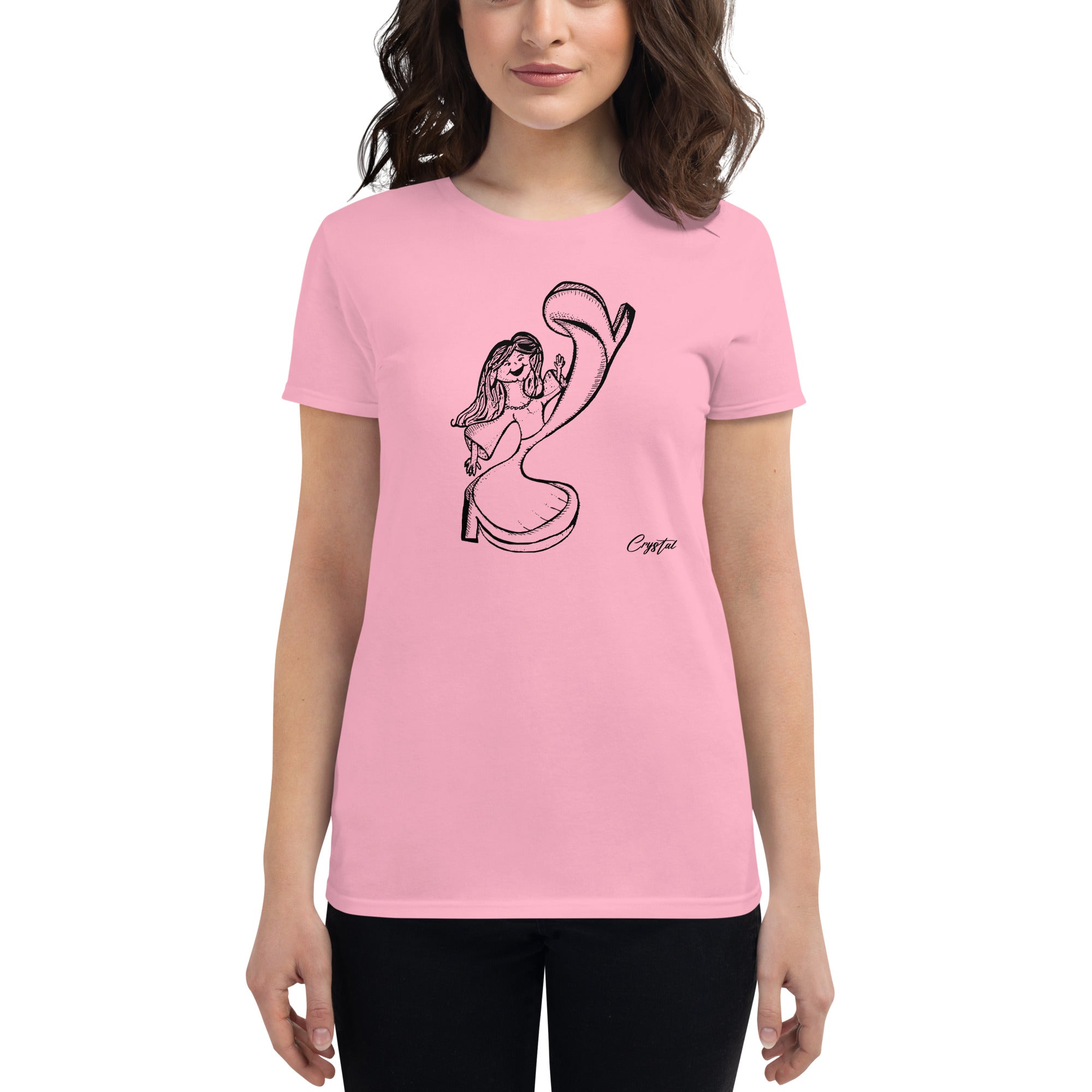 Happy Girl or Woman Dancing and Kicking - Cute & Creepy "Stay Weird" Cartoon Illustration Women's short sleeve t-shirt