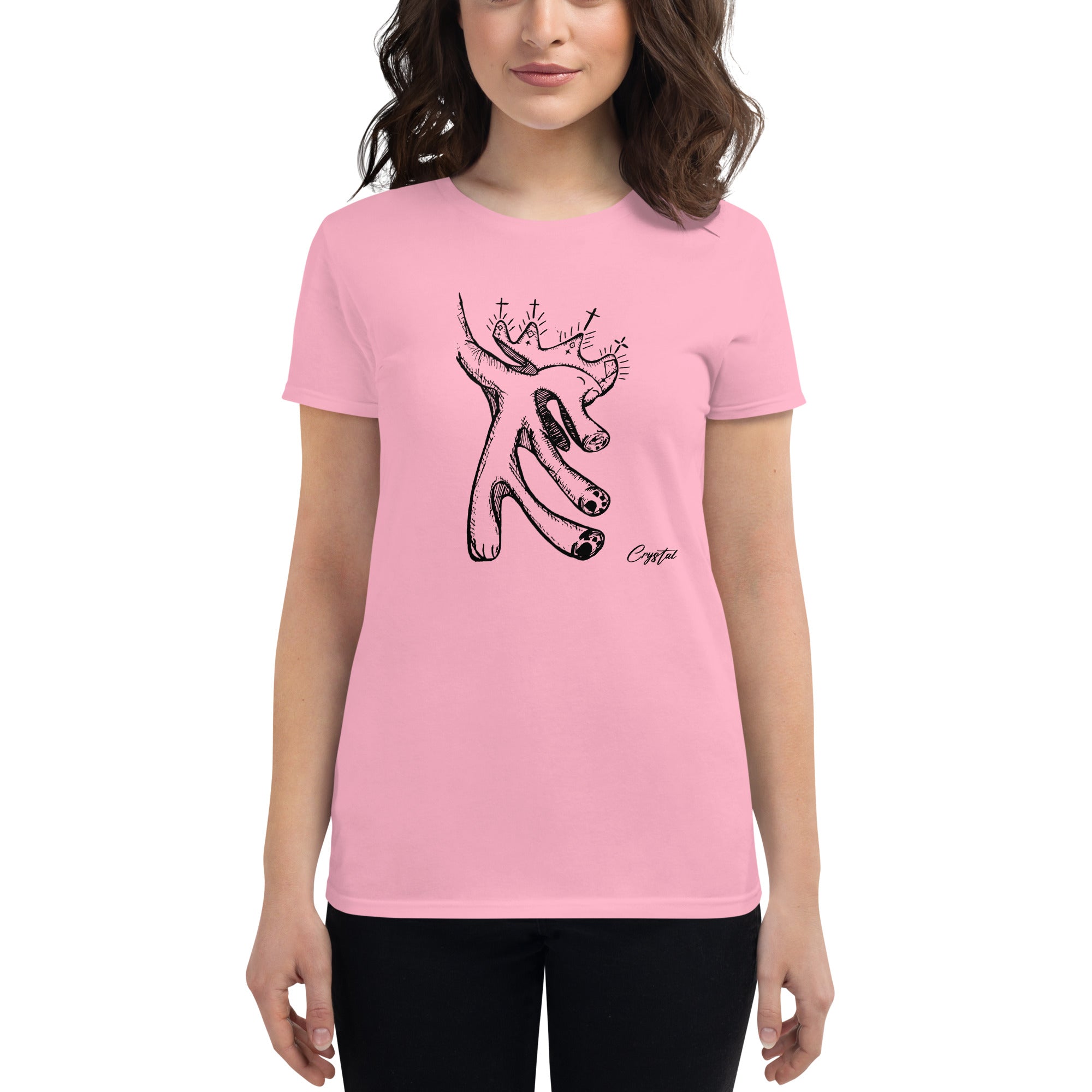 Happy "Pig" Dinosaur Dancing with Crown - Cute & Creepy "Stay Weird" Cartoon Illustration Women's short sleeve t-shirt