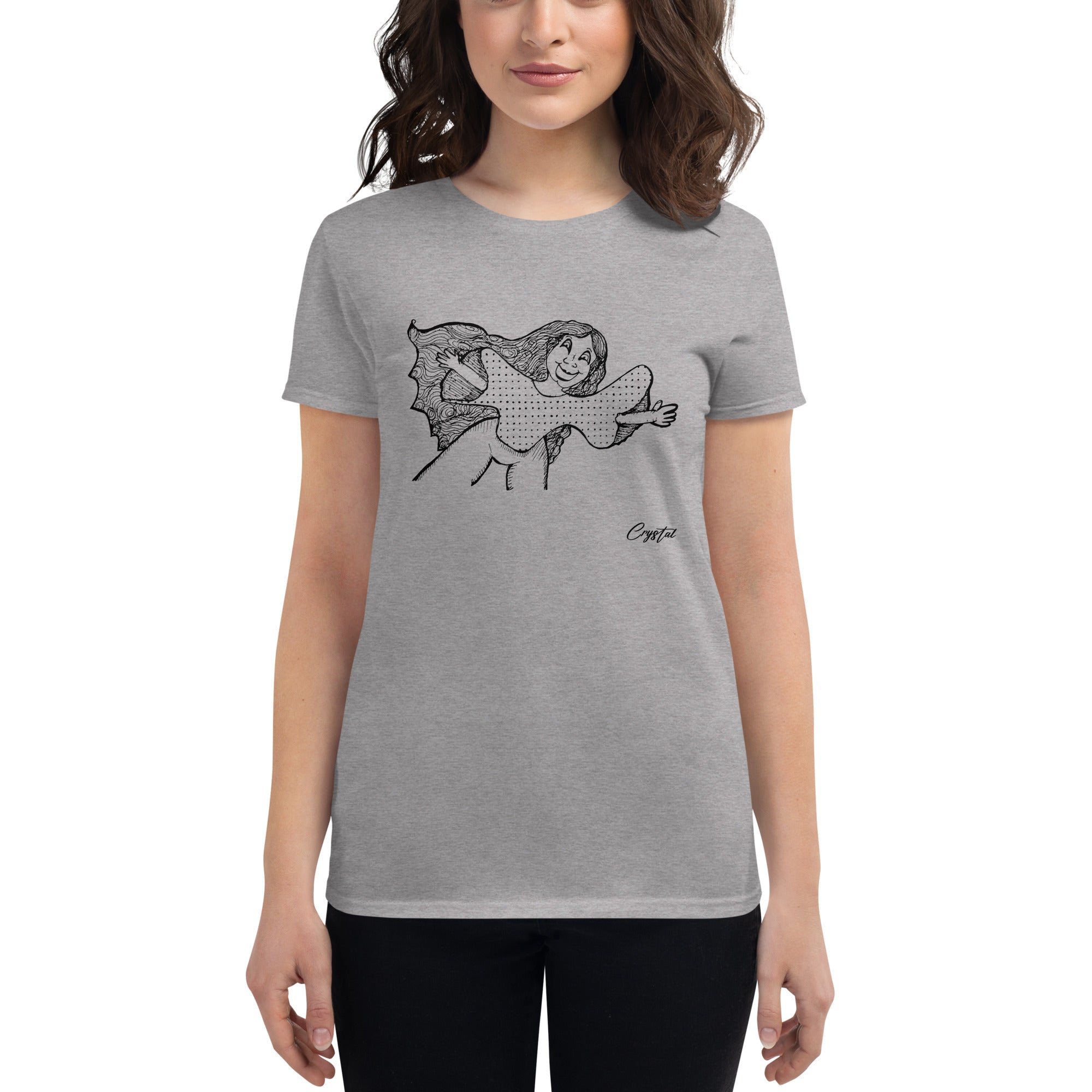Happy Girl or Woman With Open Arms, Big Hair & Polka dot Shirt - Cute & Creepy "Stay Weird" Cartoon Illustration Women's short sleeve t-shirt