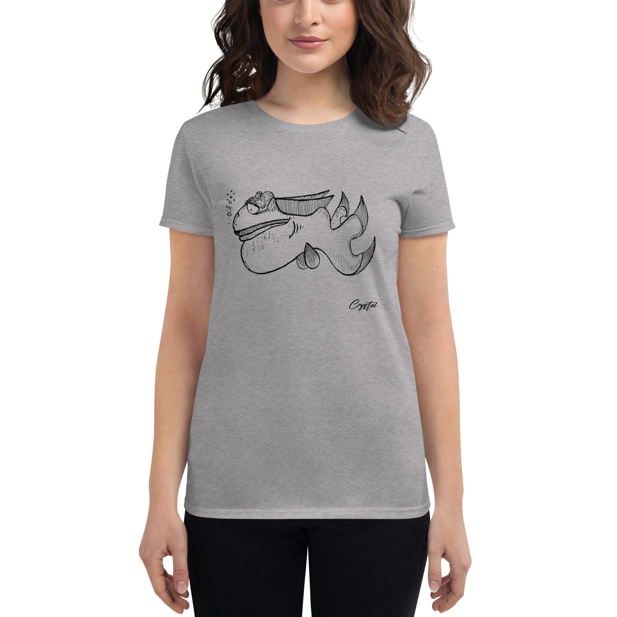 Cute Fish Underwater with Sad Eyes & Pensive Look - Cute & Creepy "Stay Weird" Cartoon Illustration Women's short sleeve t-shirt