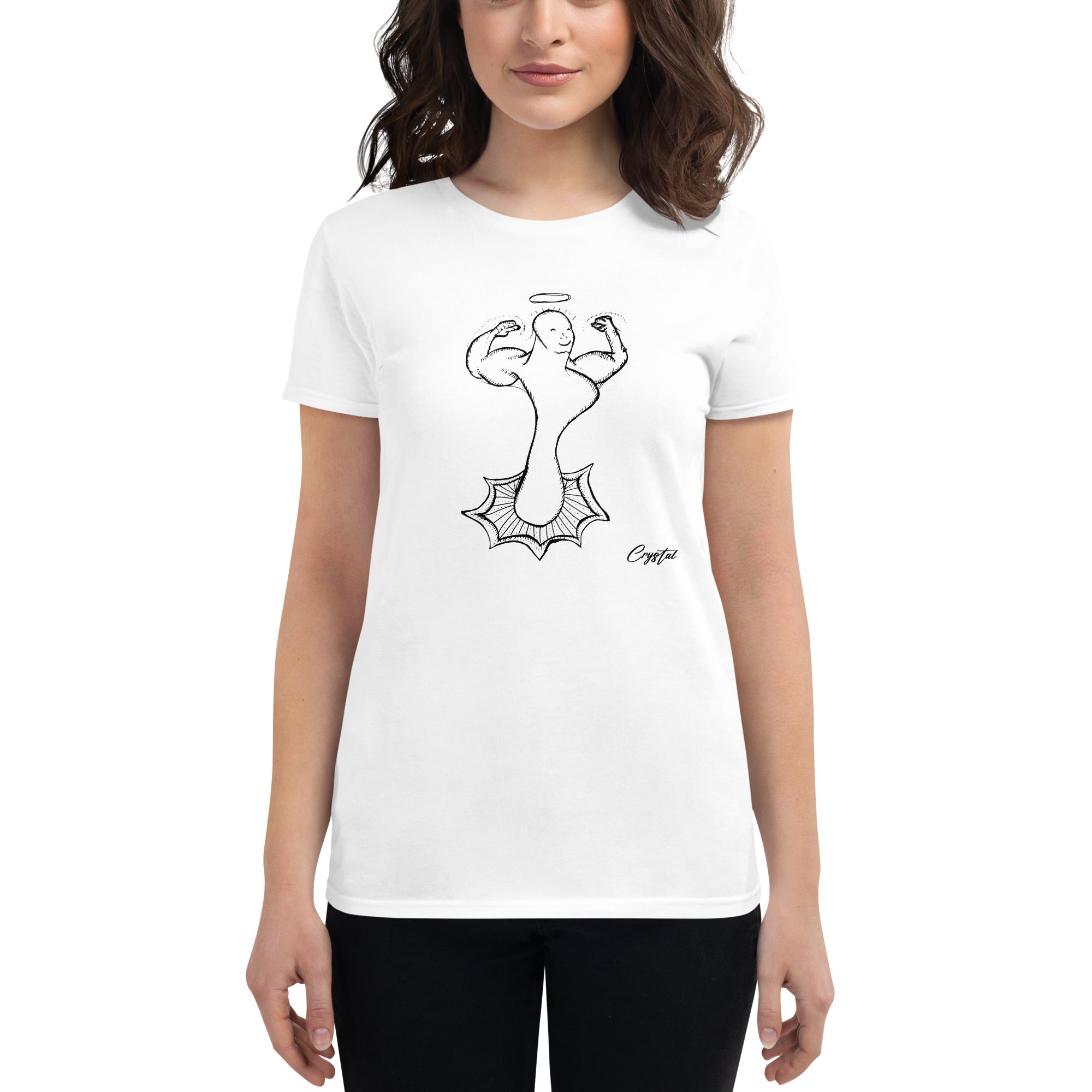 Genderless Powerful Man or Woman Flexing Biceps With A Proud Chest - Cute & Creepy "Stay Weird" Cartoon Illustration Women's short sleeve t-shirt