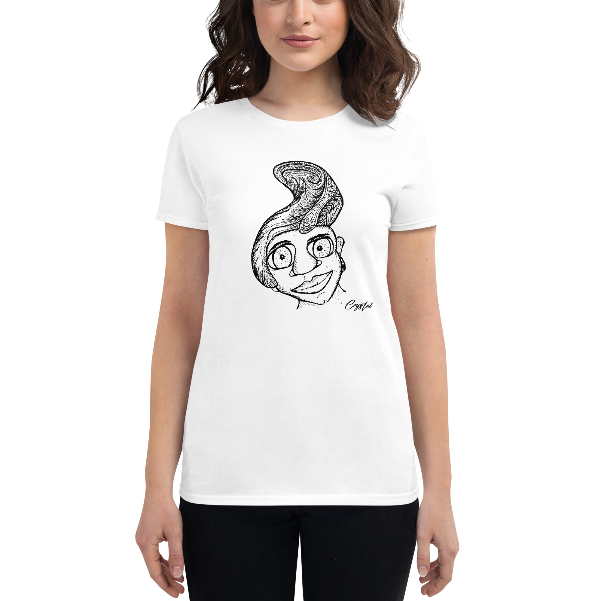 Genderless Person with Great Hair and Big Eyes - Cute & Creepy "Stay Weird" Cartoon Illustration Women's short sleeve t-shirt