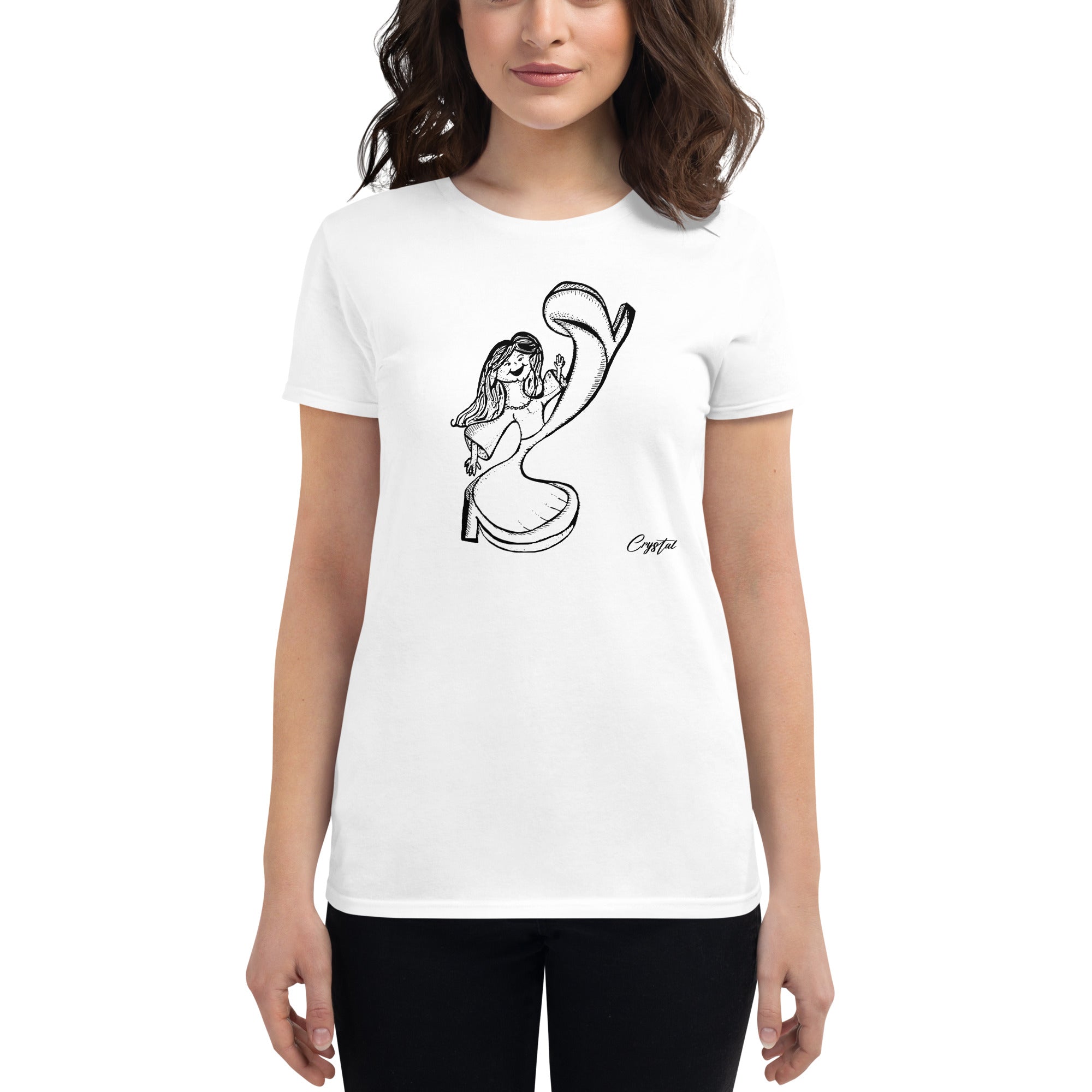 Happy Girl or Woman Dancing and Kicking - Cute & Creepy "Stay Weird" Cartoon Illustration Women's short sleeve t-shirt