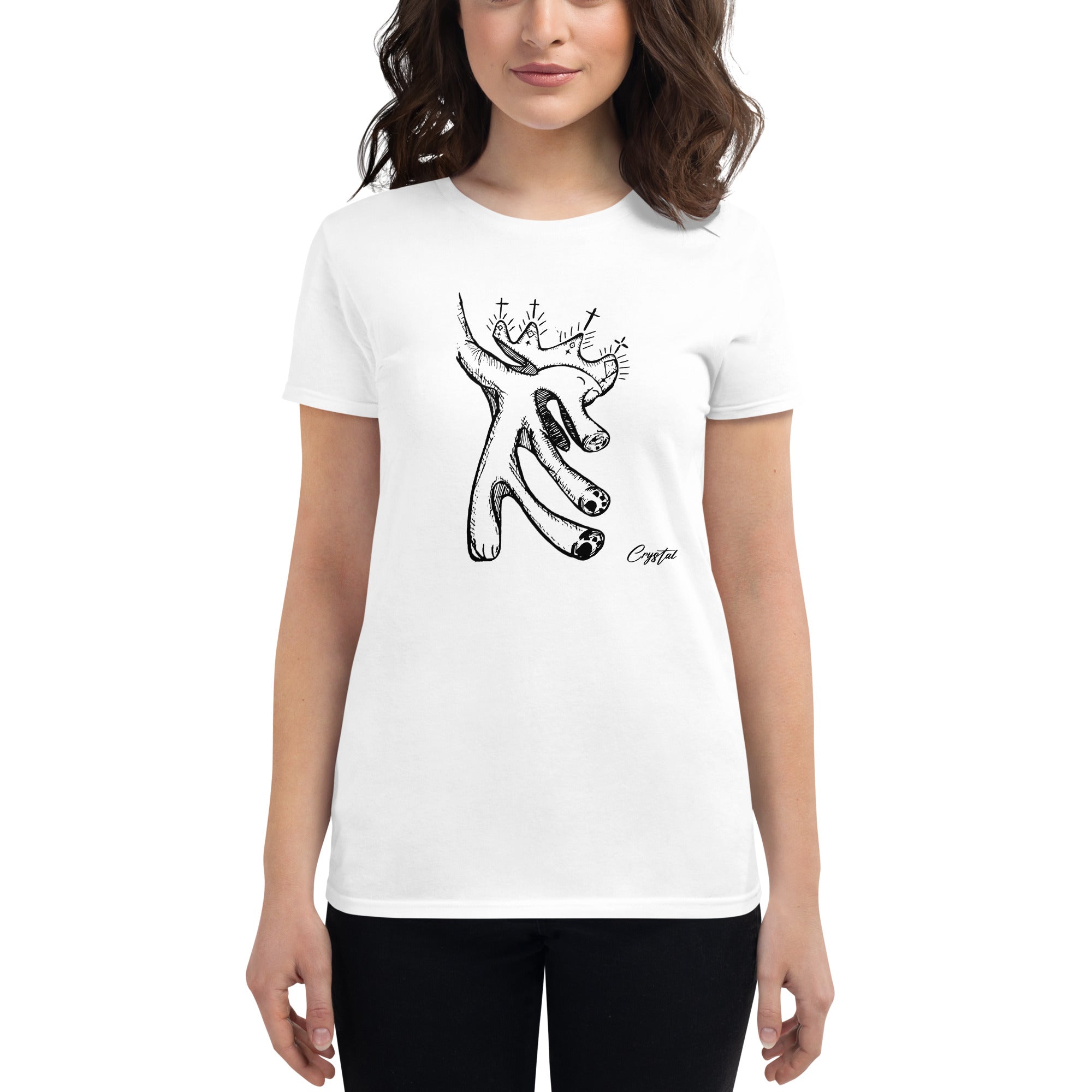 Happy "Pig" Dinosaur Dancing with Crown - Cute & Creepy "Stay Weird" Cartoon Illustration Women's short sleeve t-shirt